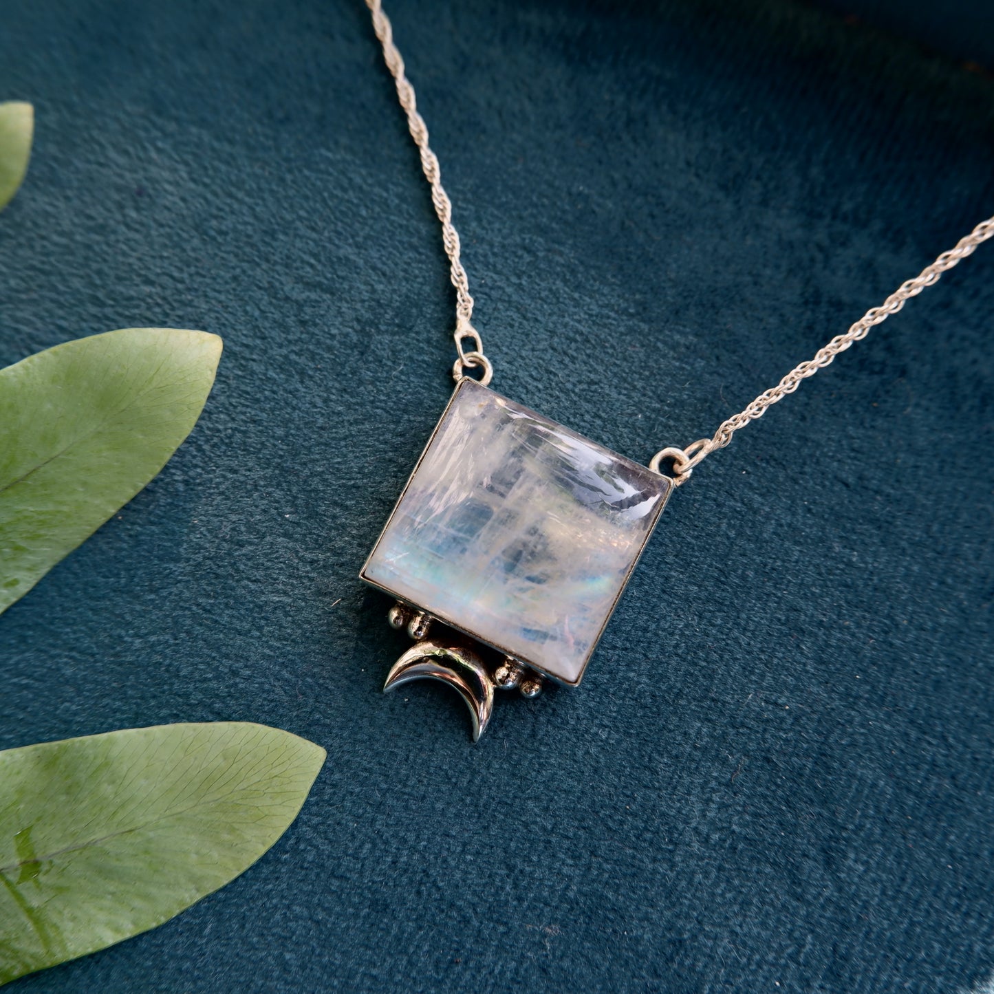 Square Moonstone Pendant with Chain
