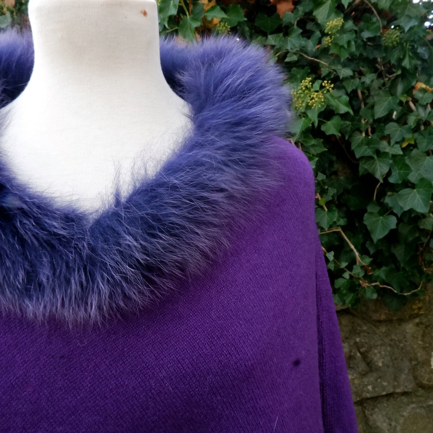 Cashmere Poncho - Violet Faux Fur