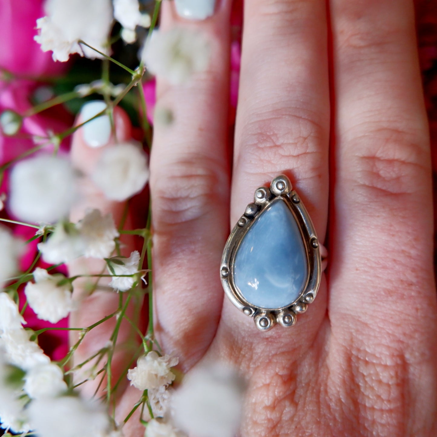 Blue Opal Pear Ring