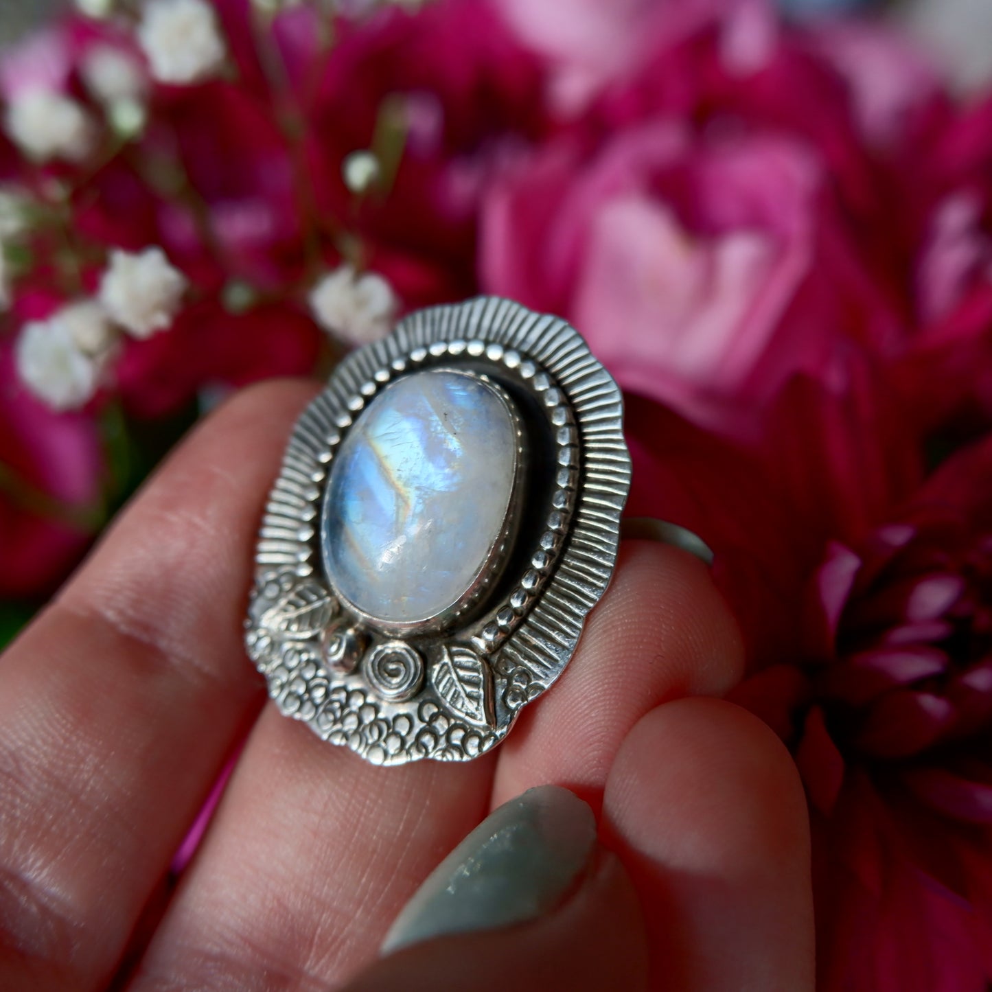 Moonstone Flowers Ring