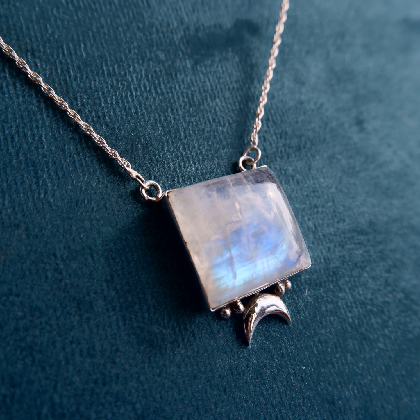 Square Moonstone Pendant with Chain