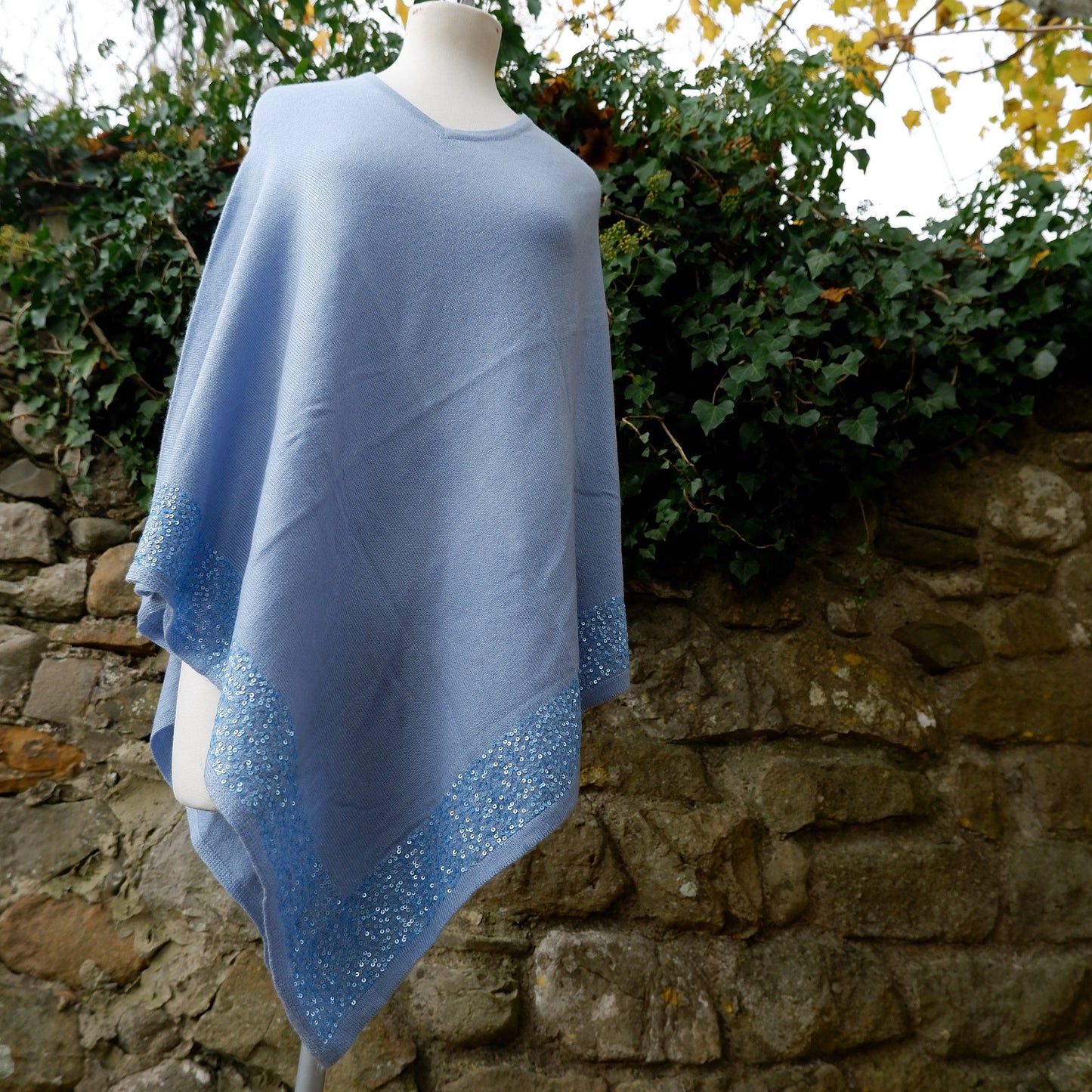 Cashmere Poncho - Sky Blue Sequin