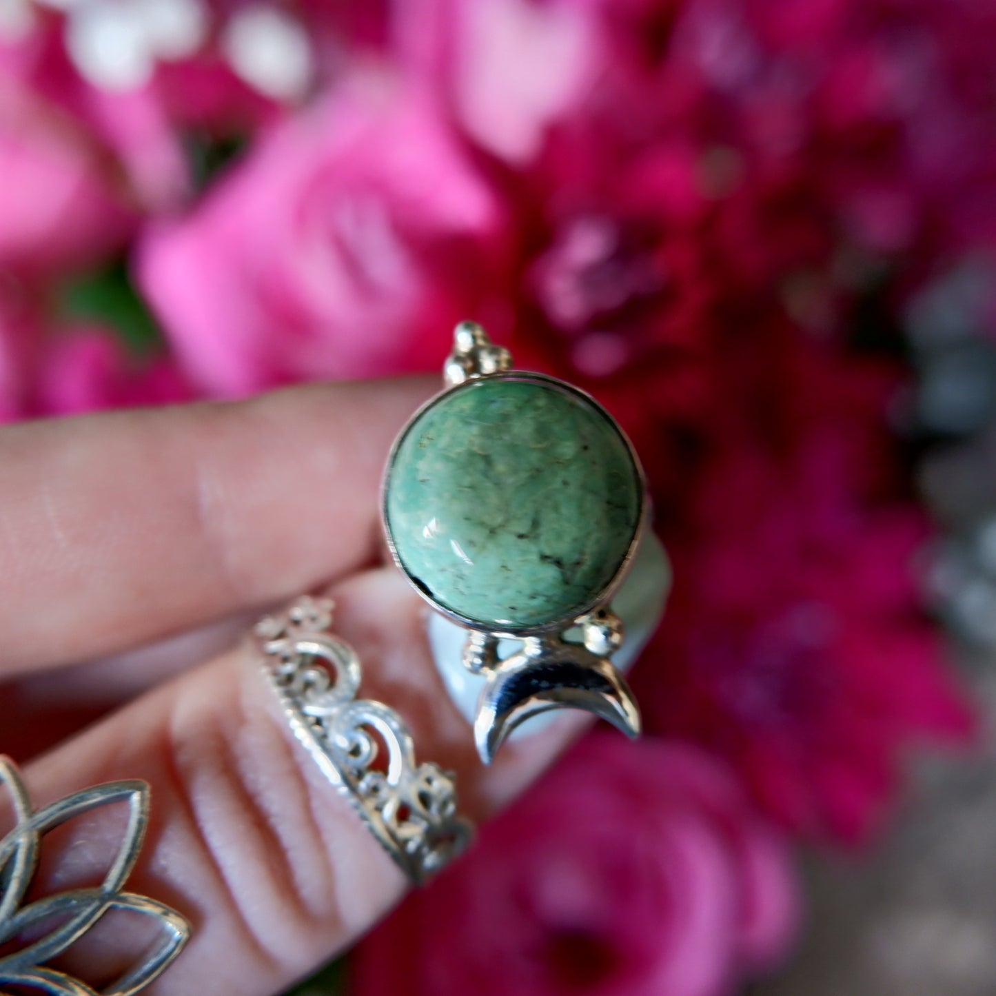 Turquoise Round Moon Ring