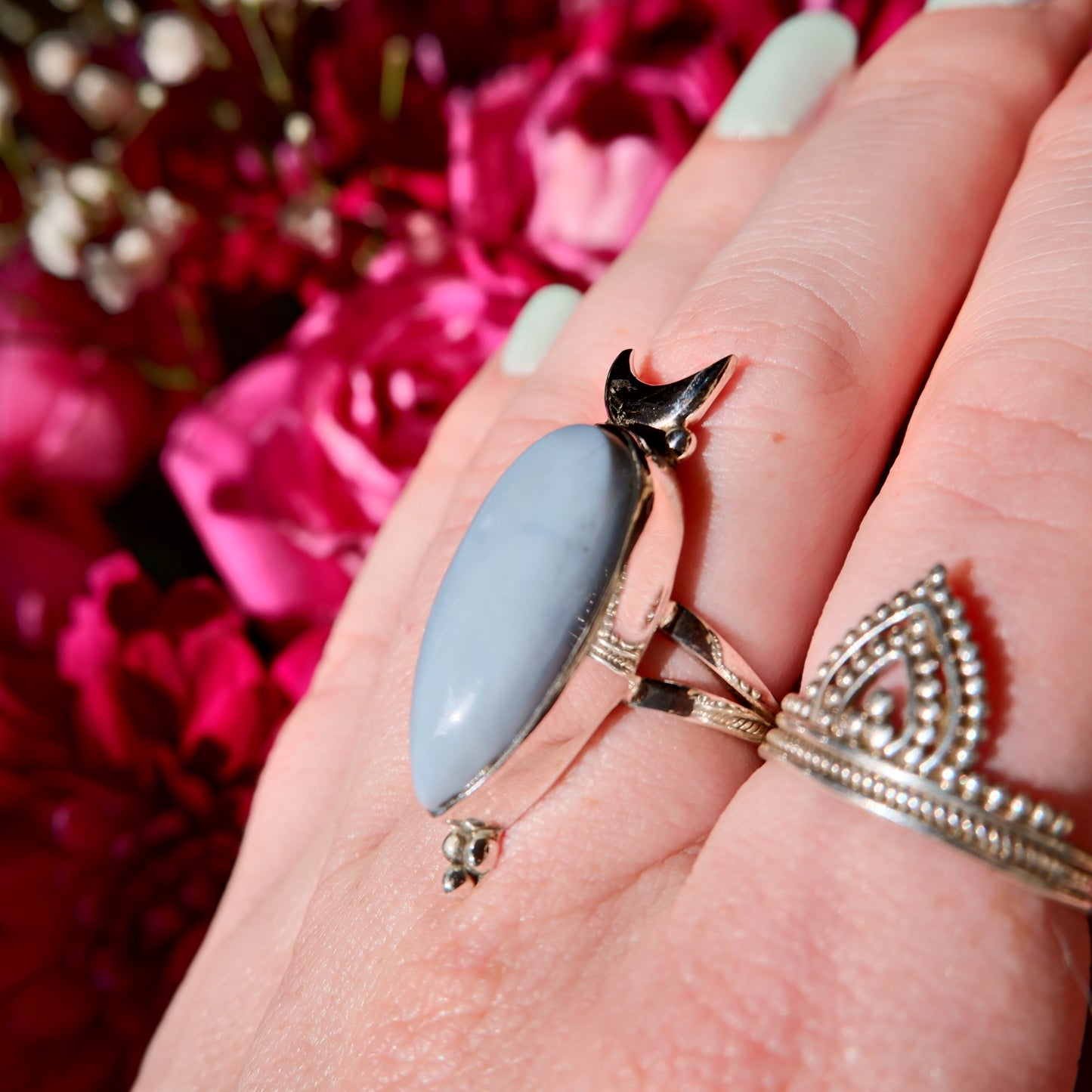 Blue Opal Moon Ring