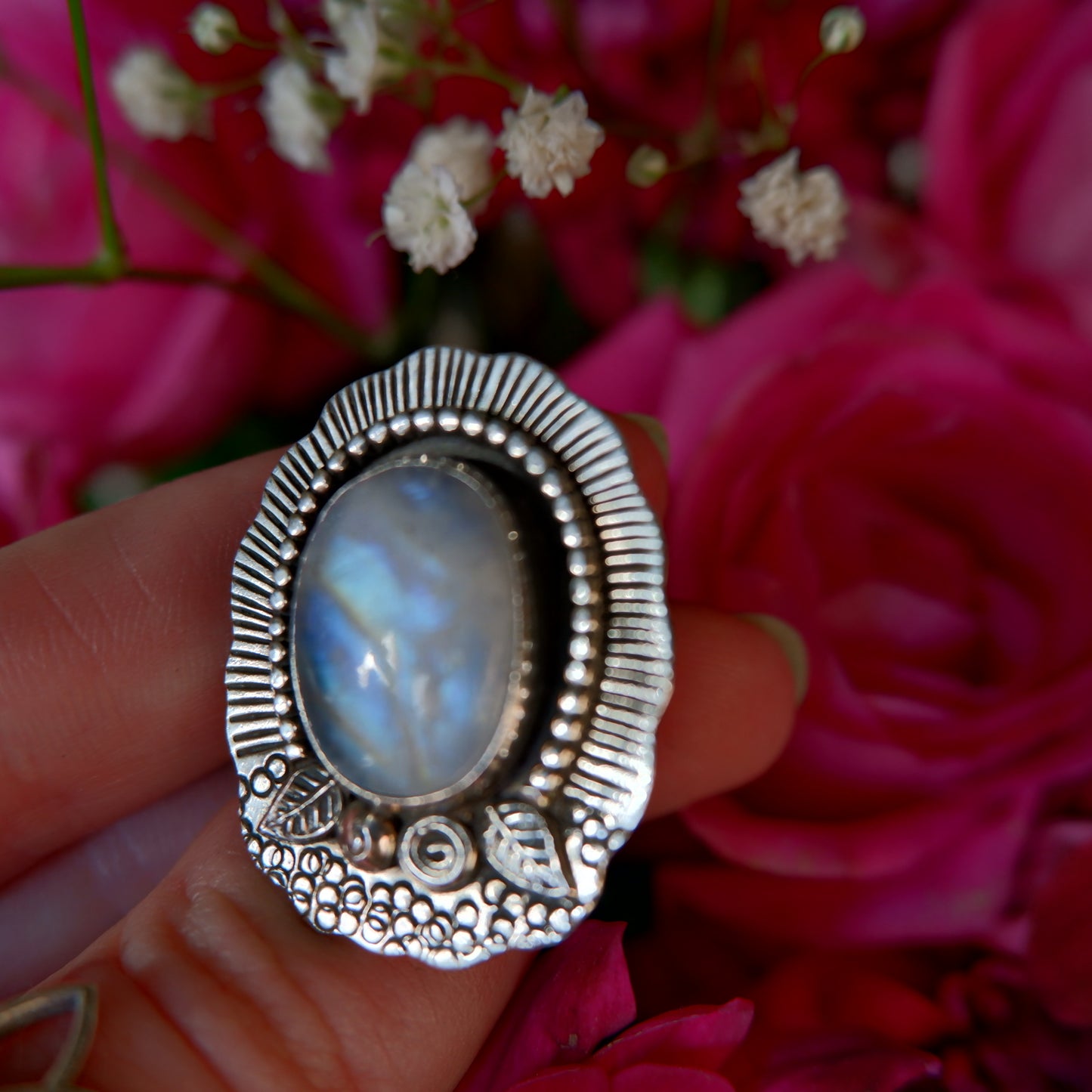 Moonstone Flowers Ring