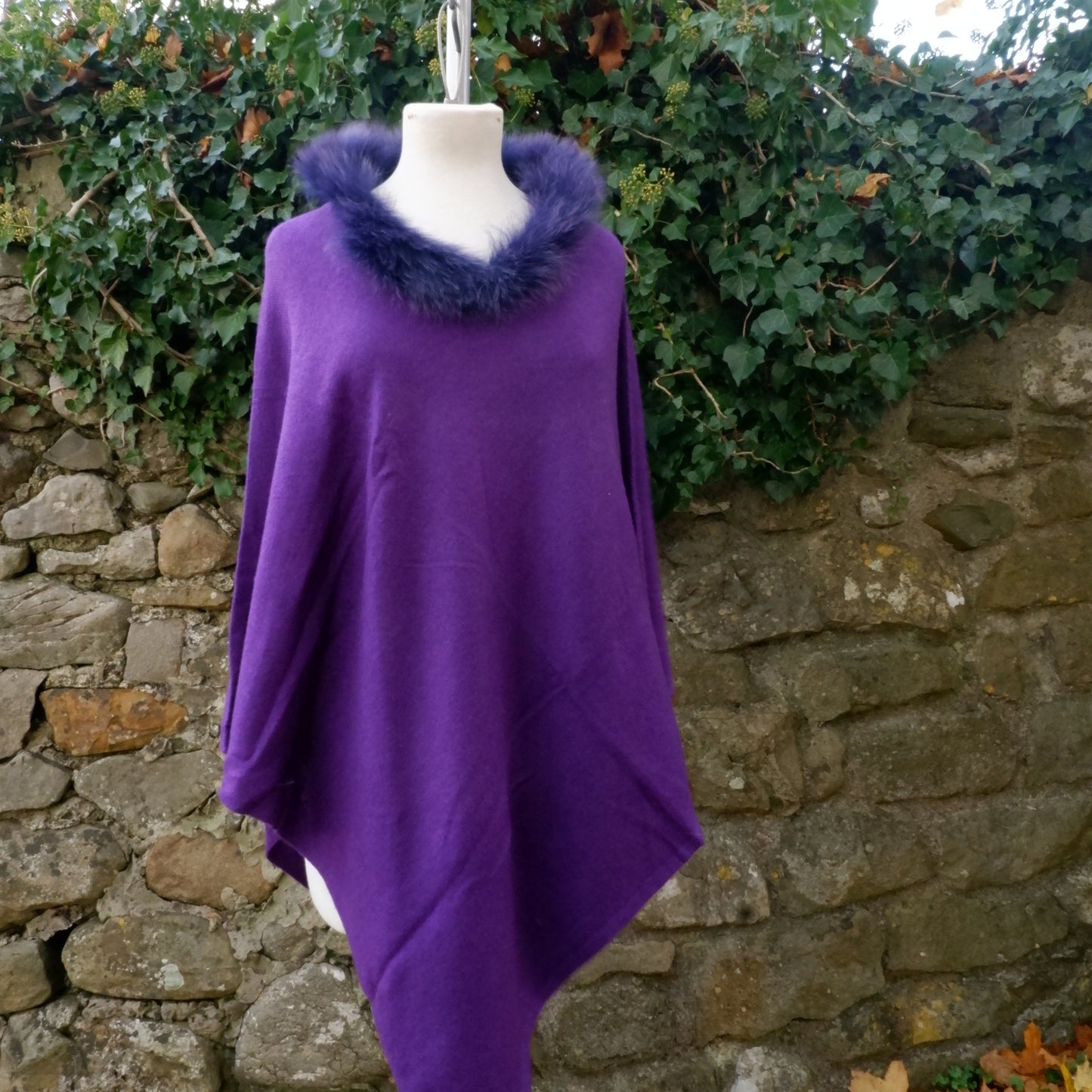 Cashmere Poncho - Violet Faux Fur