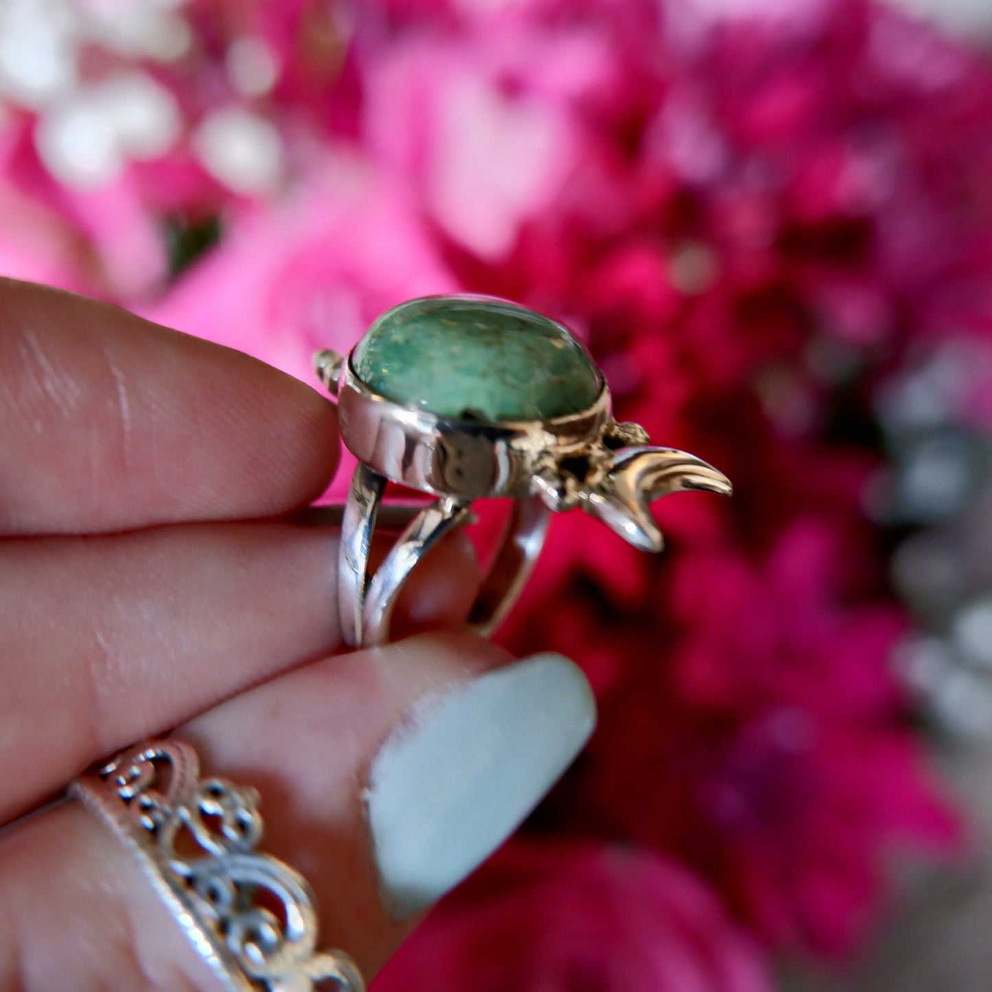 Turquoise Round Moon Ring