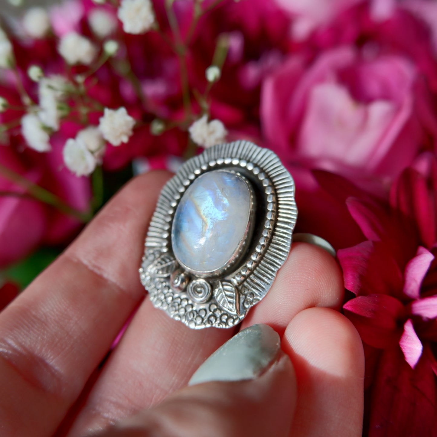 Moonstone Flowers Ring