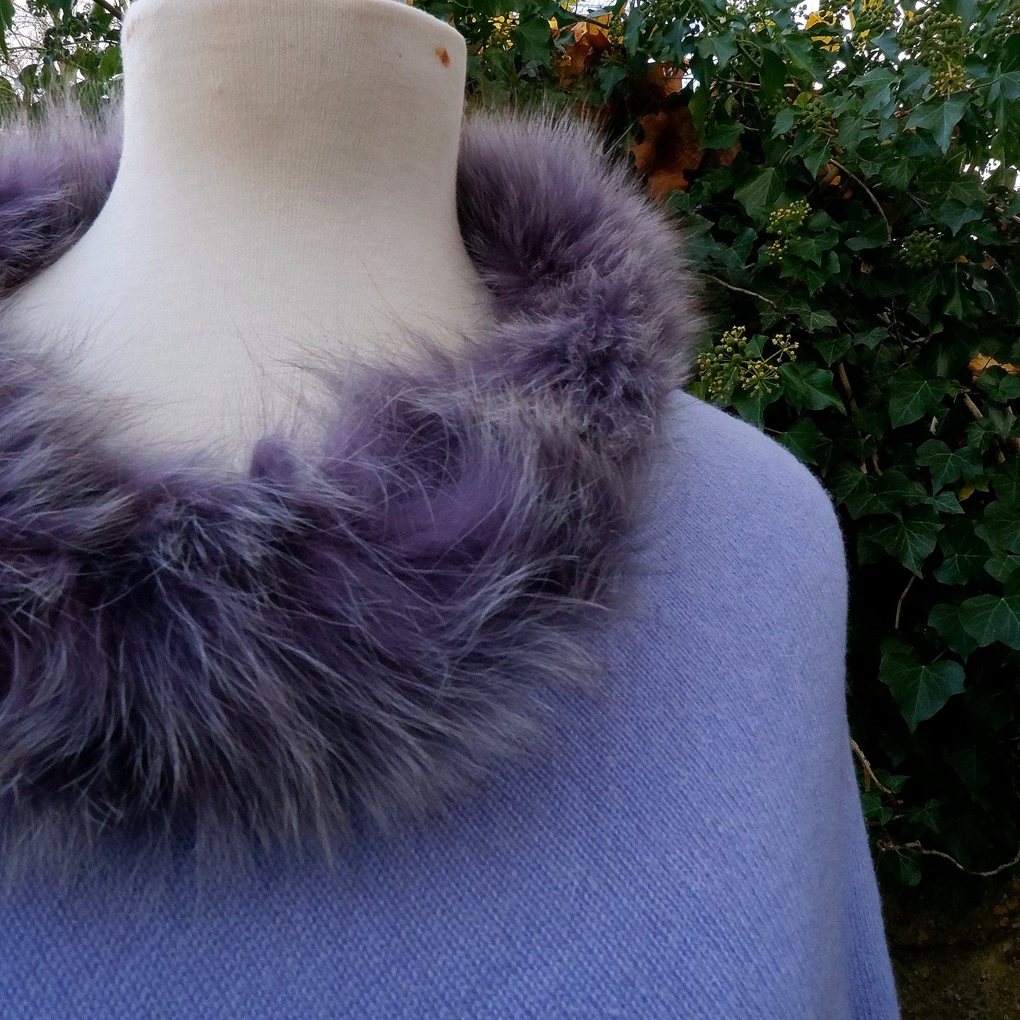 Cashmere Poncho - Dusky Blue Faux Fur