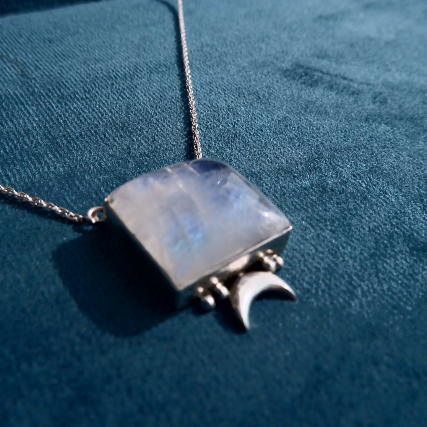 Square Moonstone Pendant with Chain