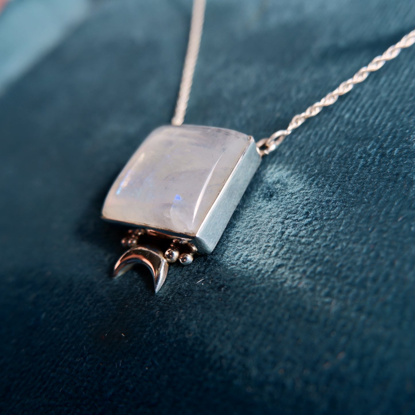 Square Moonstone Pendant with Chain