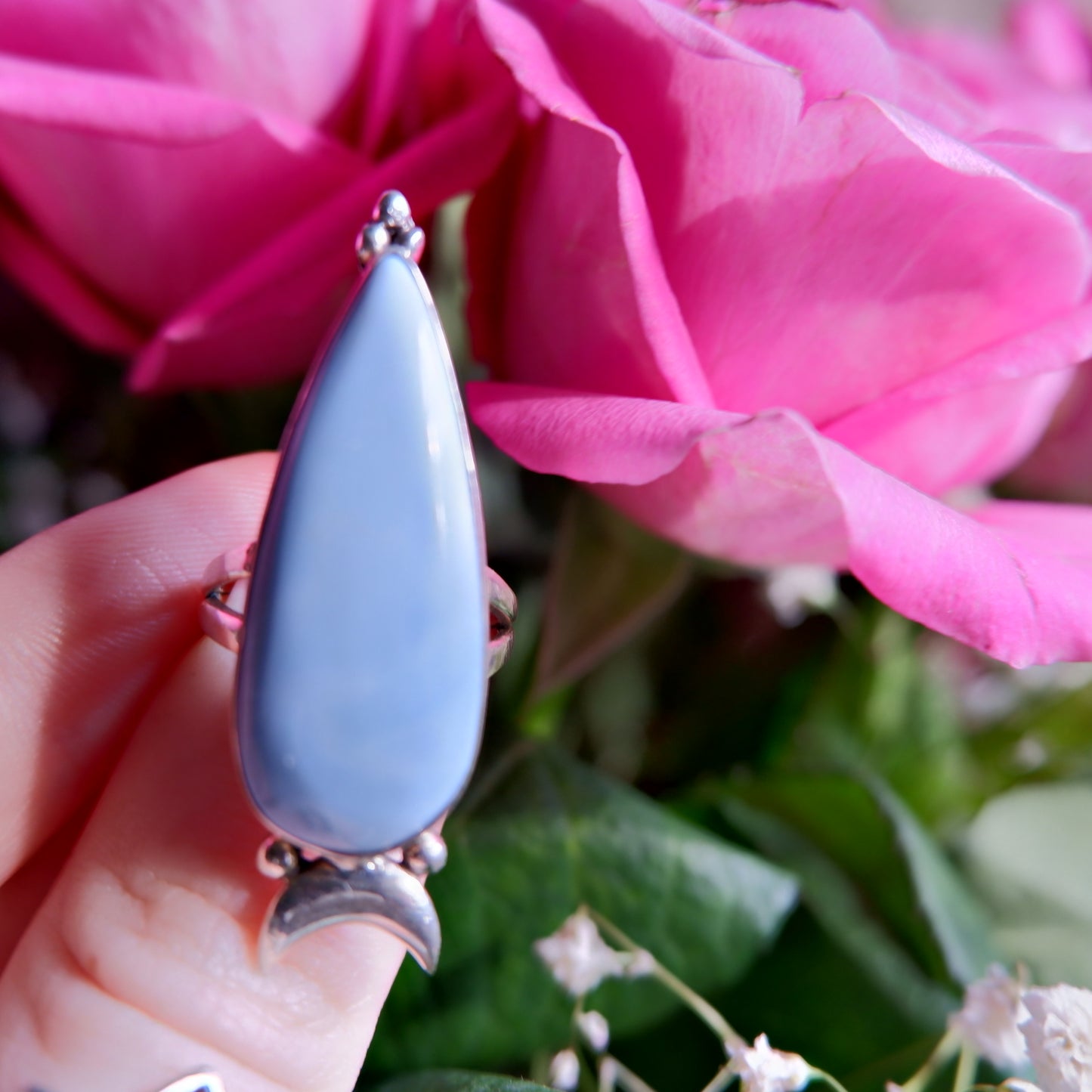 Blue Opal Pear with Moon Ring