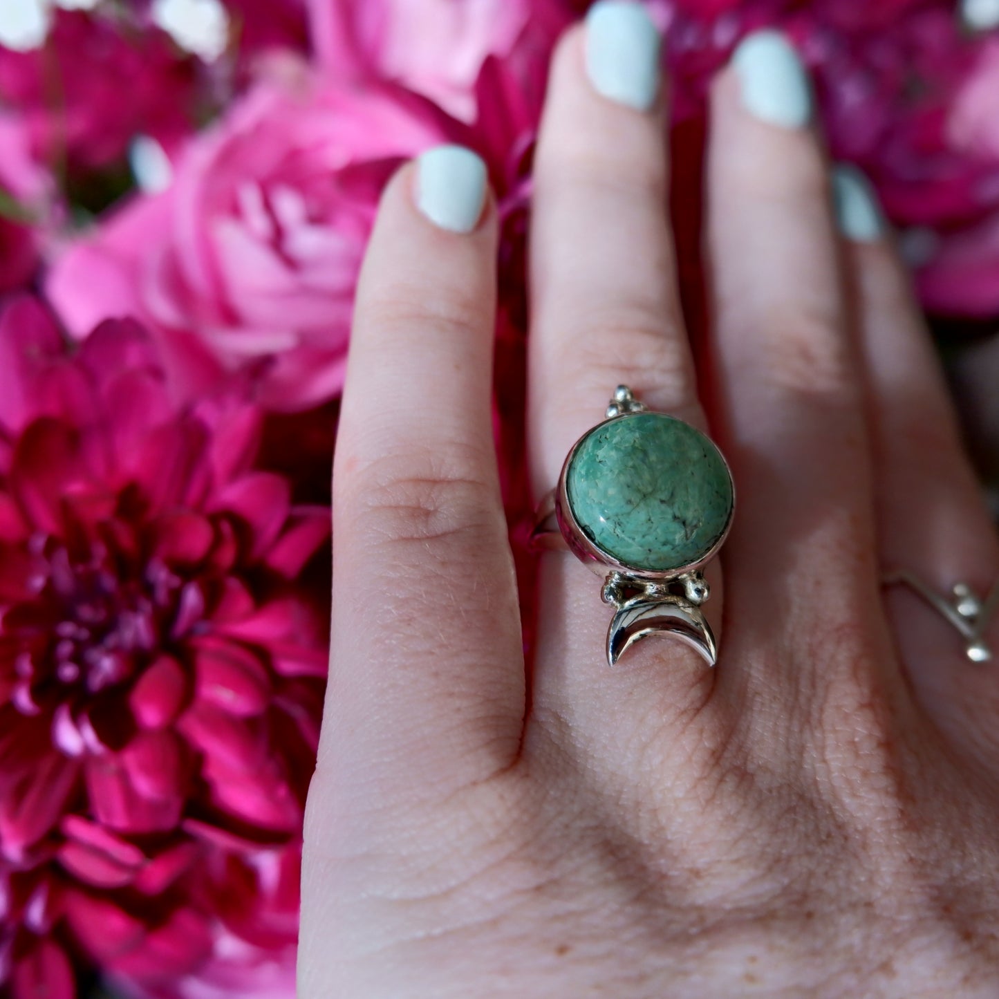 Turquoise Round Moon Ring