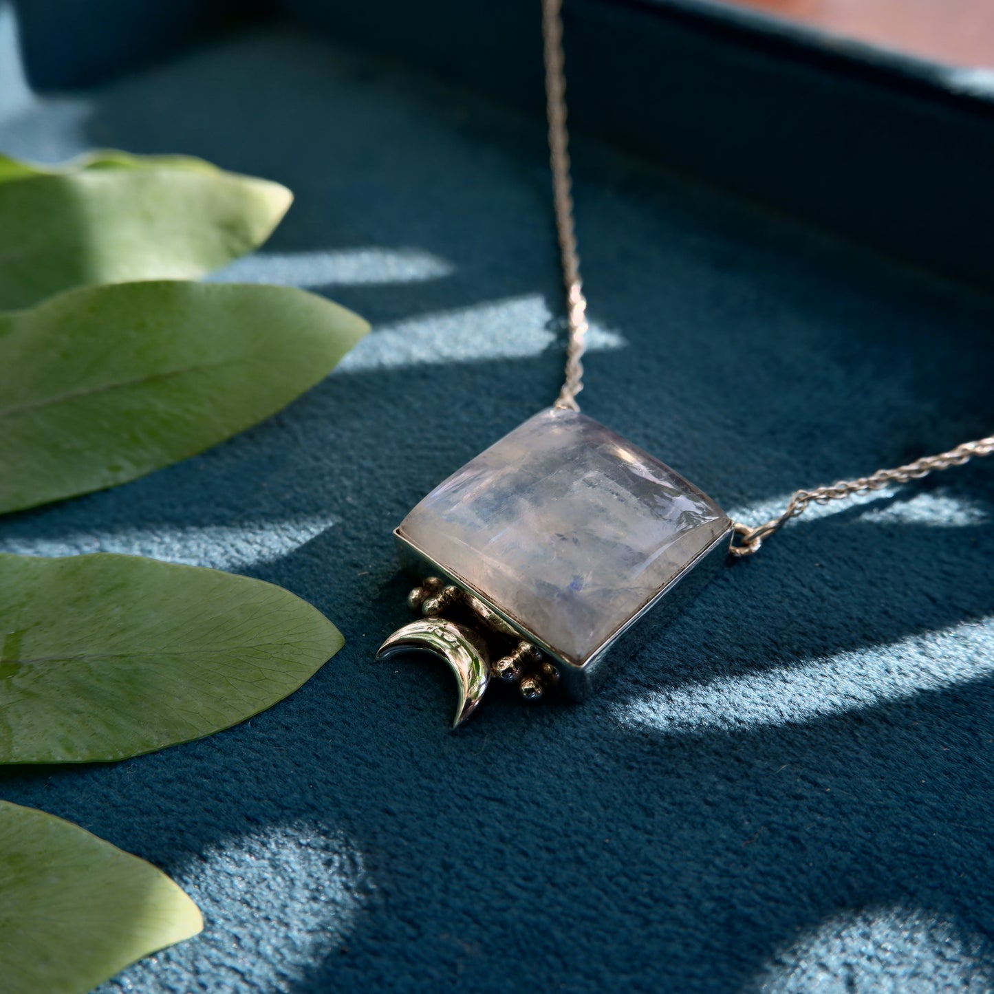 Square Moonstone Pendant with Chain