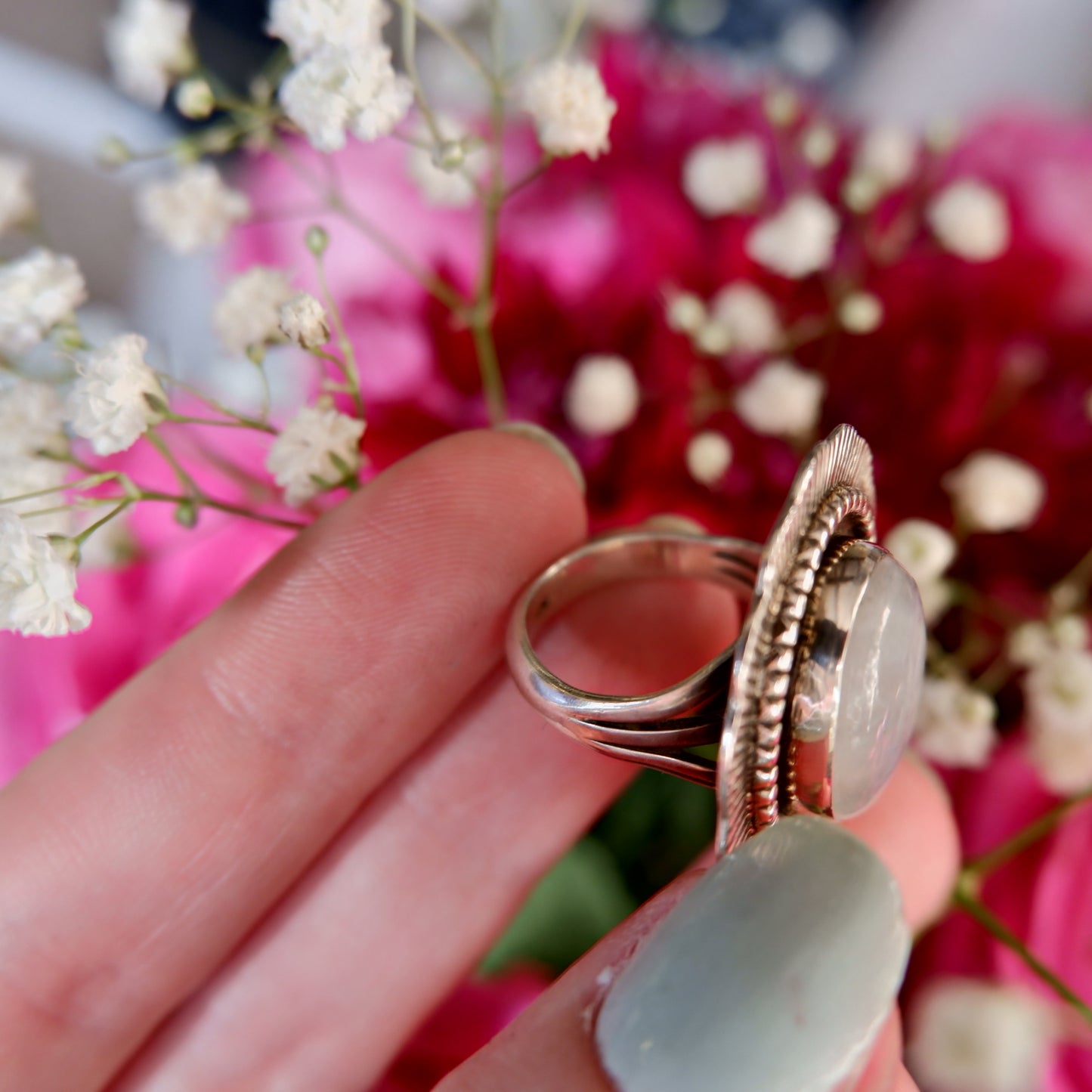 Moonstone Flowers Ring