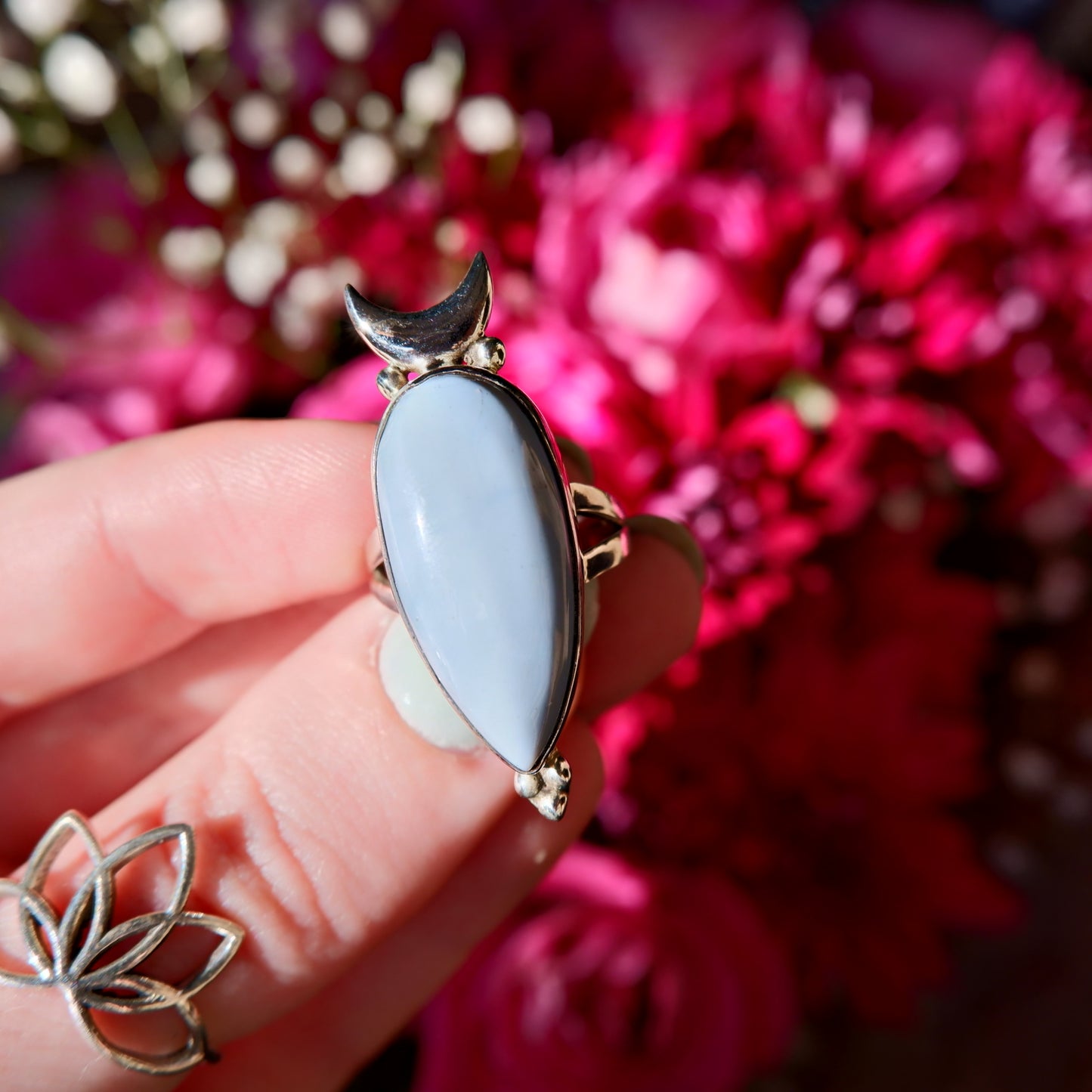 Blue Opal Moon Ring