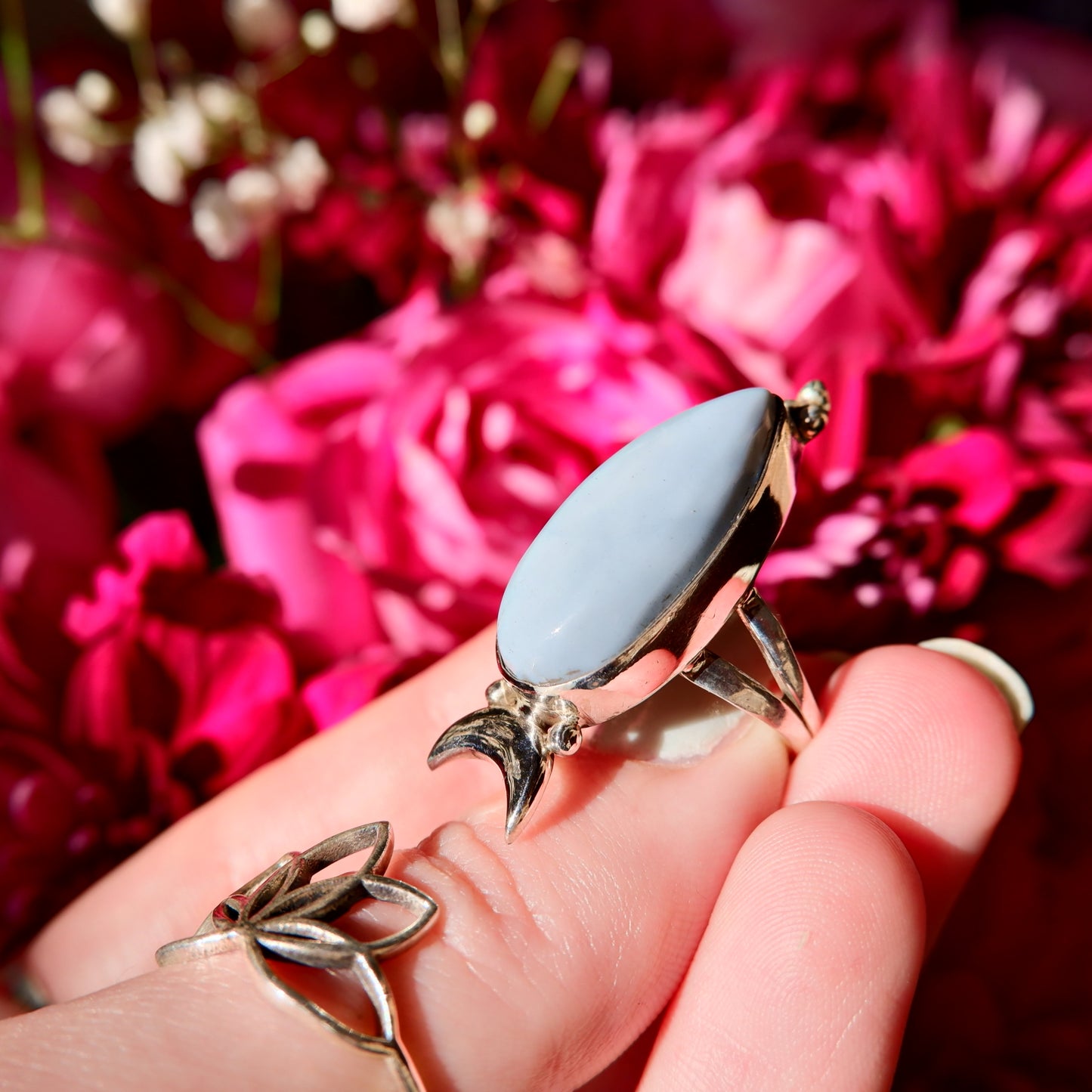 Blue Opal Moon Ring