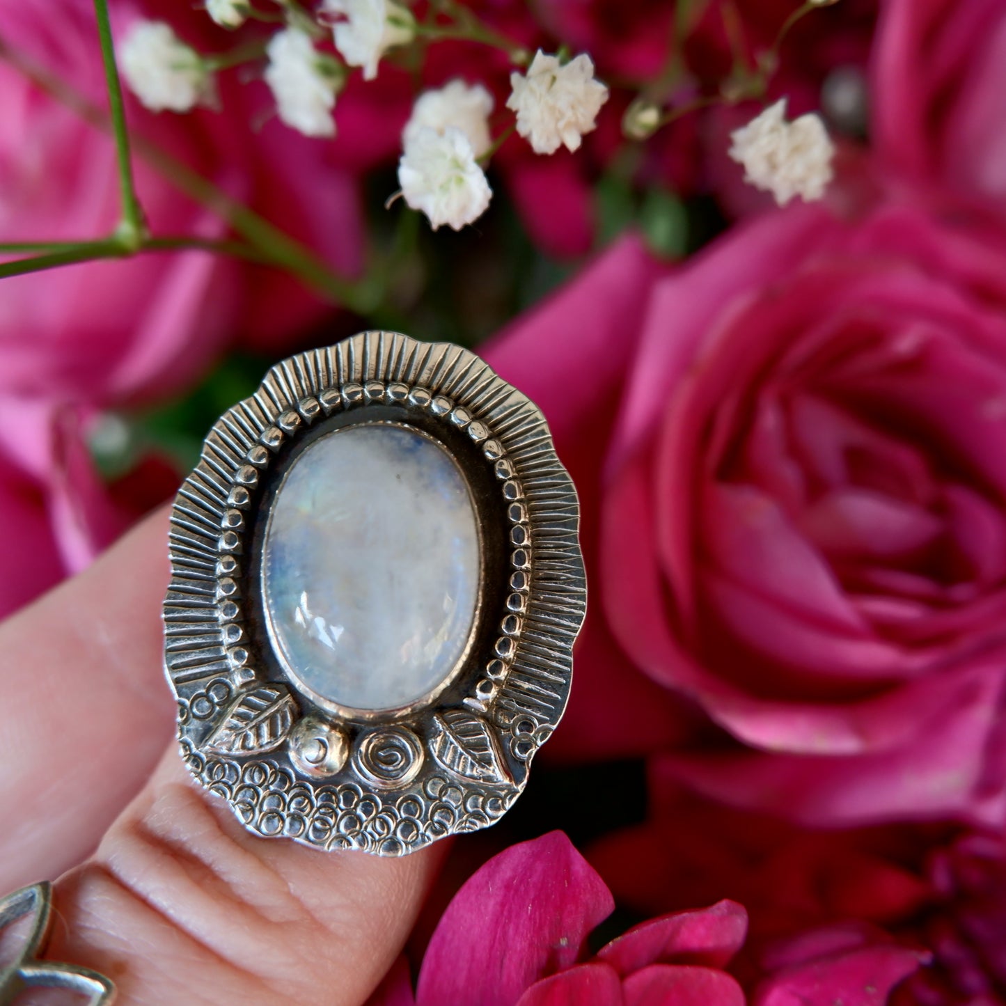 Moonstone Flowers Ring