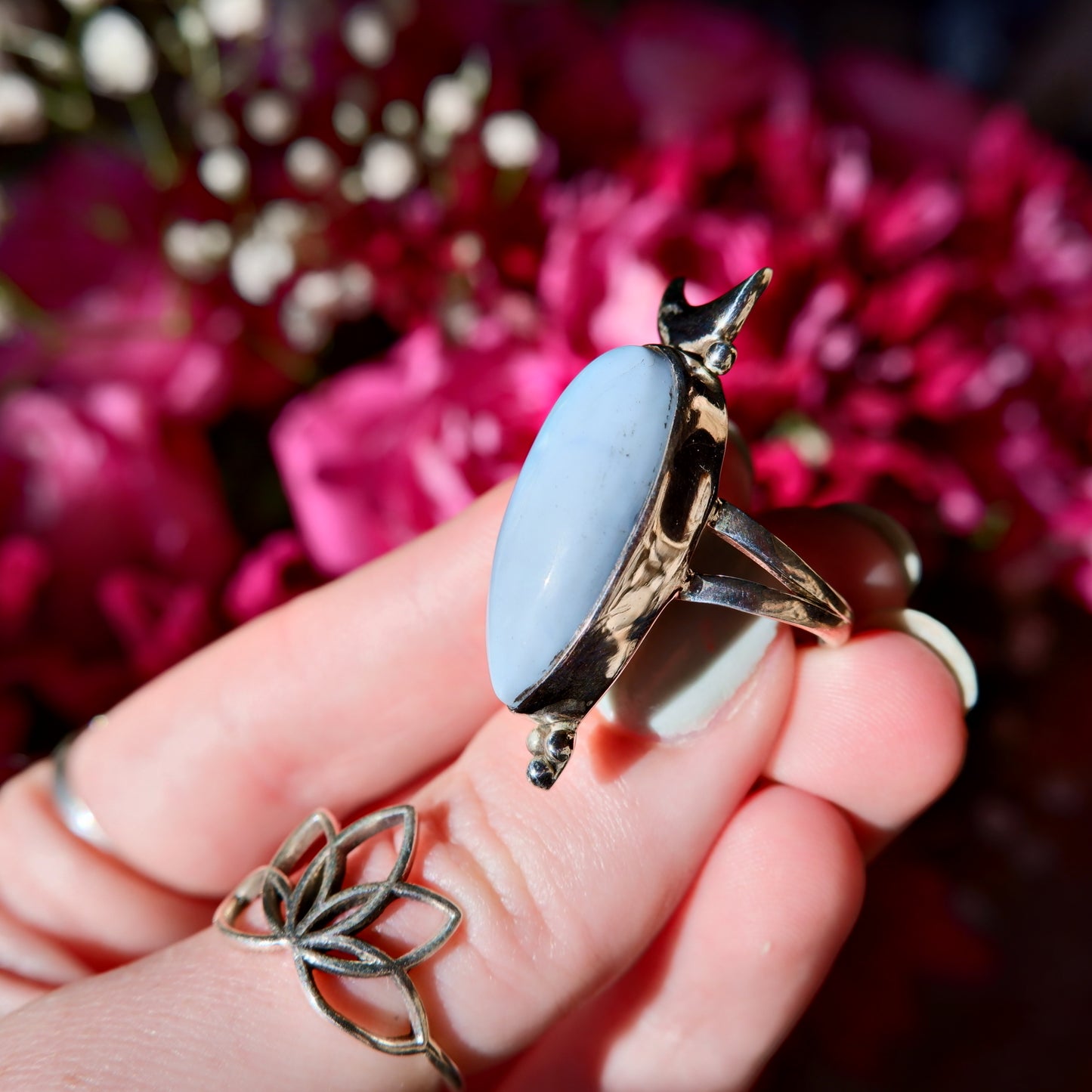 Blue Opal Moon Ring