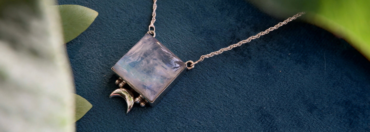 Square Moonstone Pendant with Chain