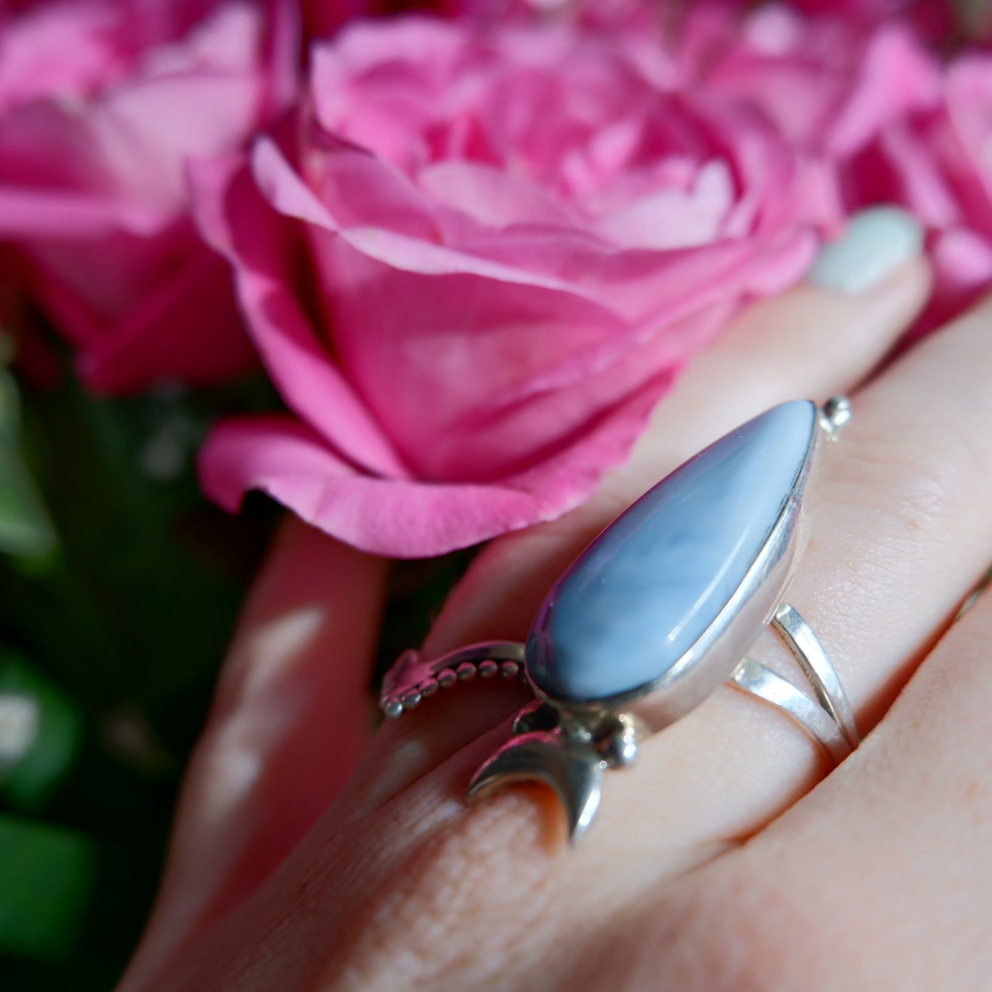 Blue Opal Pear with Moon Ring