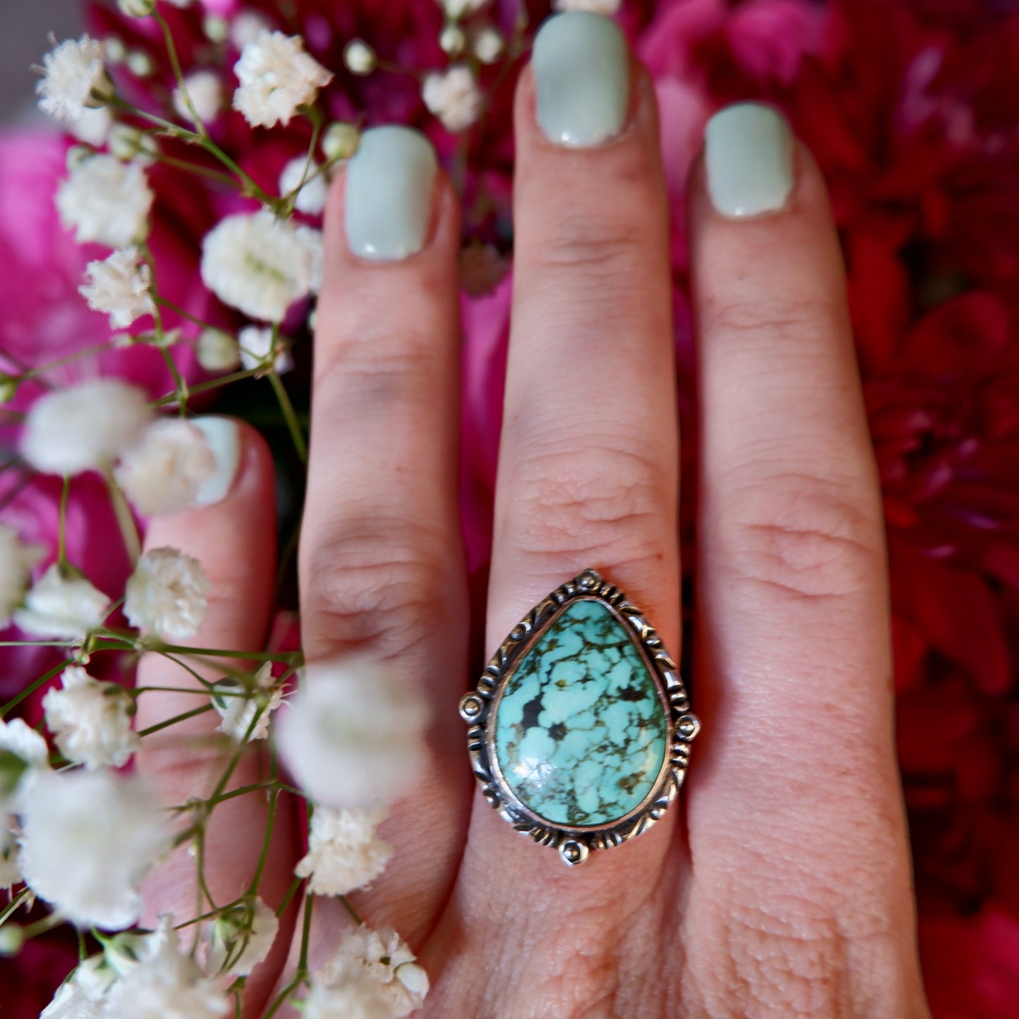 Turquoise Dappled Pear Ring