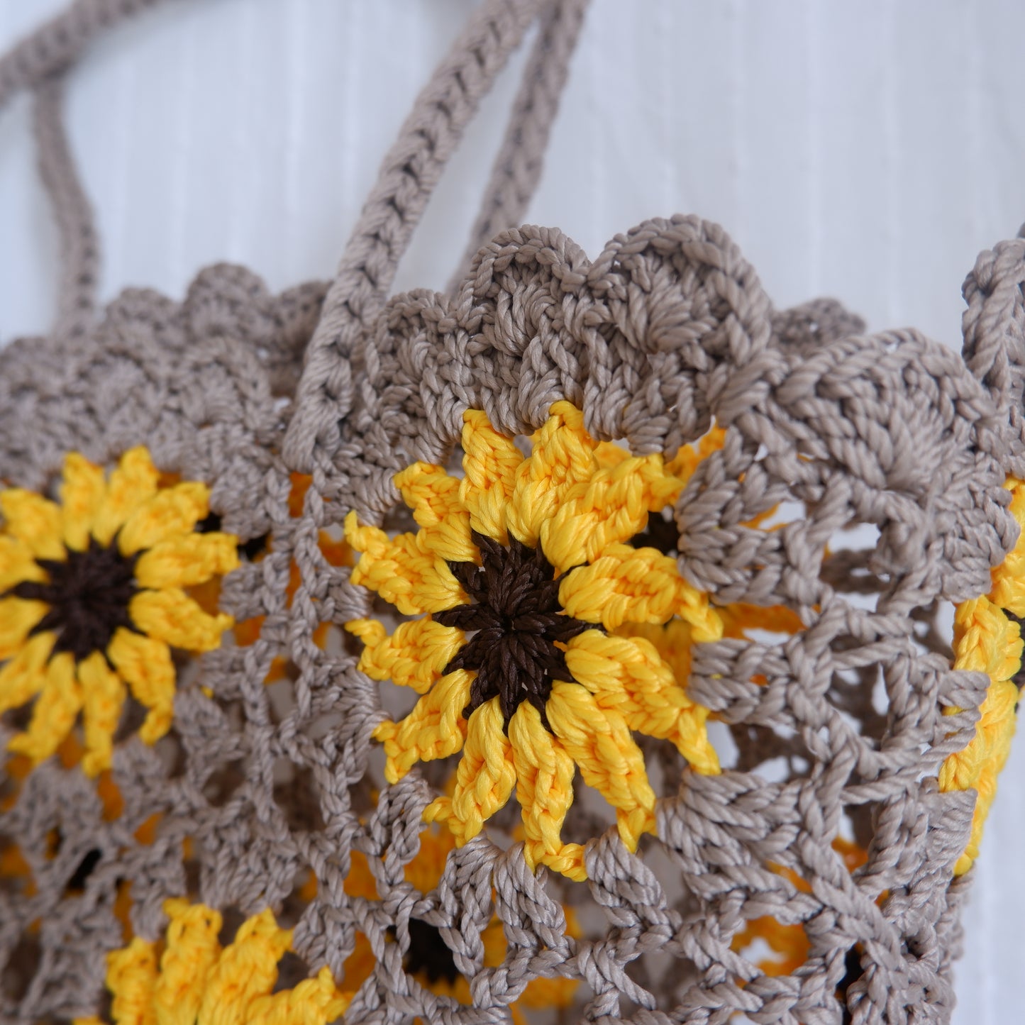 Floral Crochet Bag Beige Sunflowers