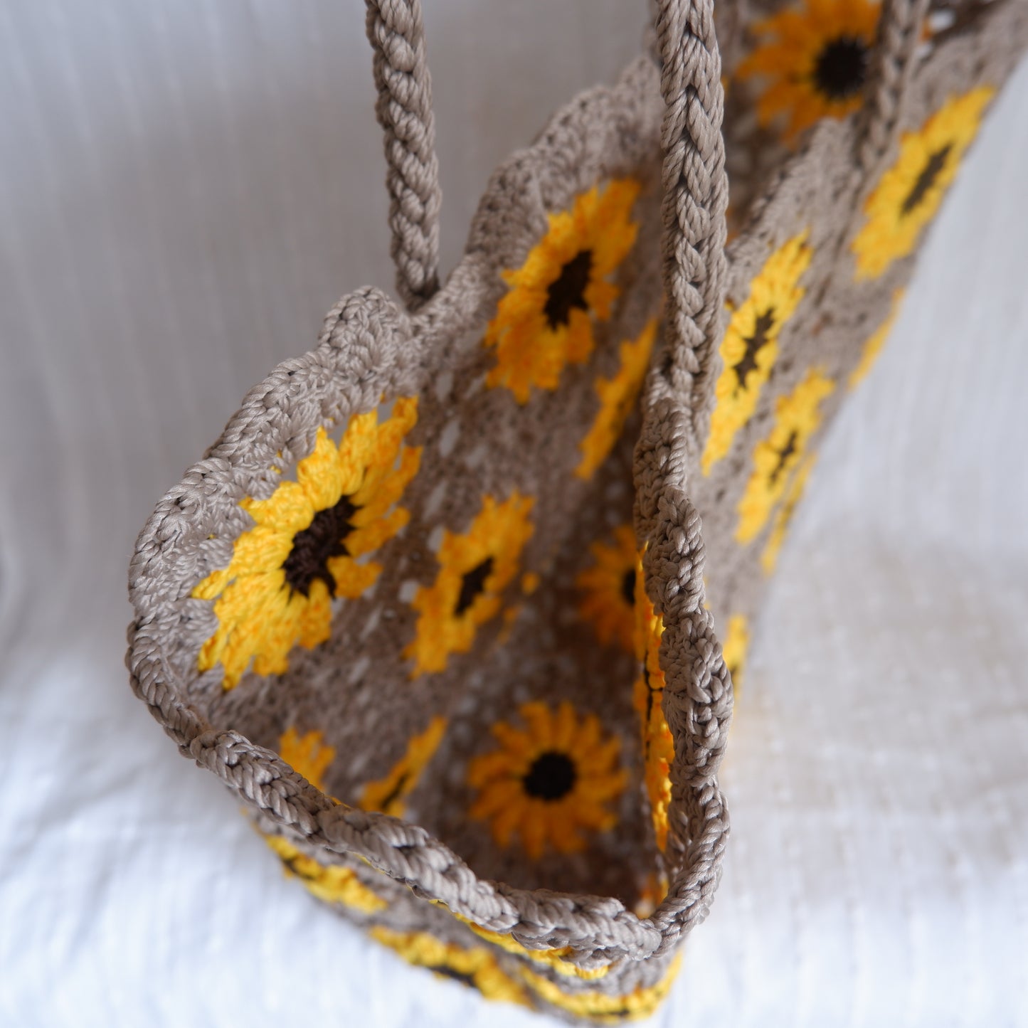 Floral Crochet Bag Beige Sunflowers