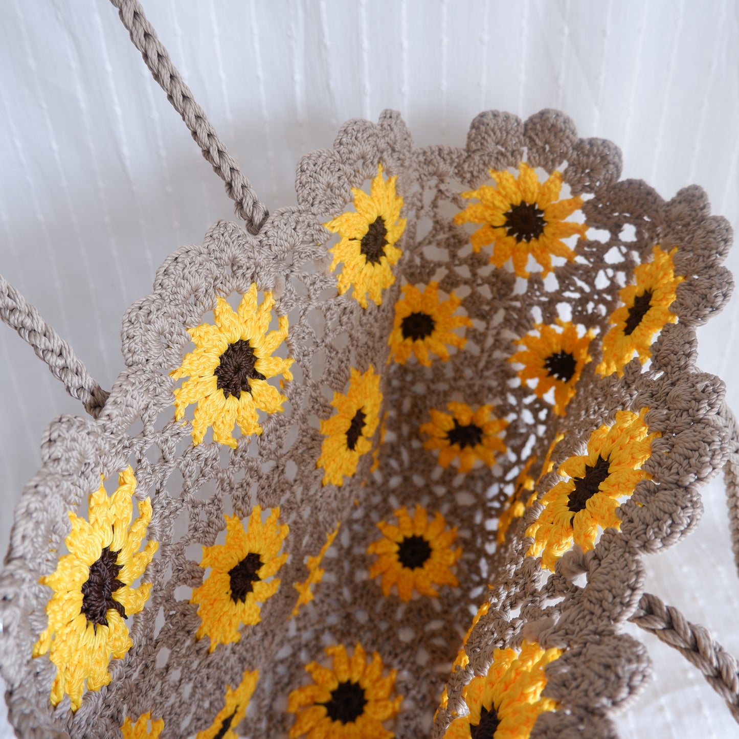 Floral Crochet Bag Beige Sunflowers