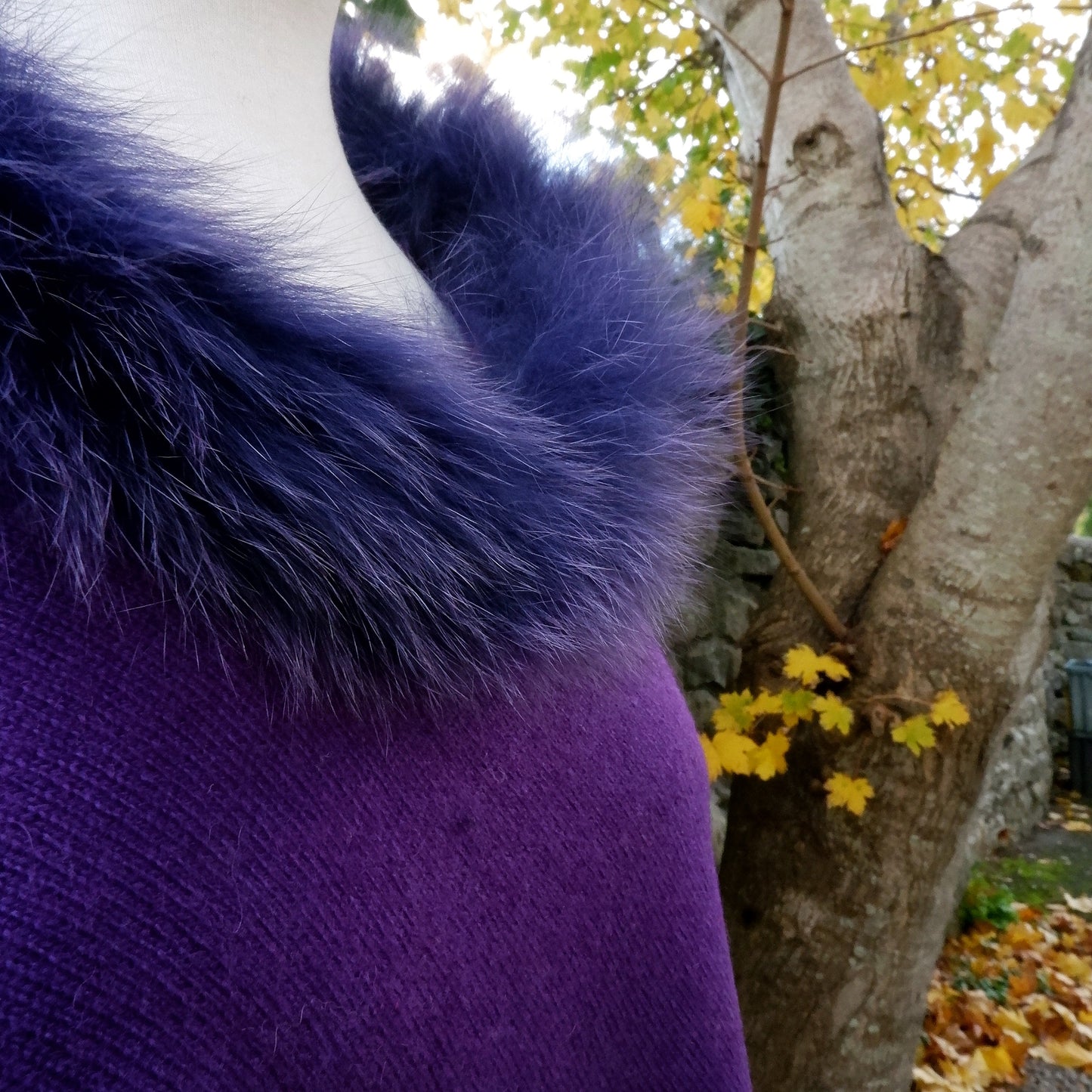 Cashmere Poncho - Violet Faux Fur