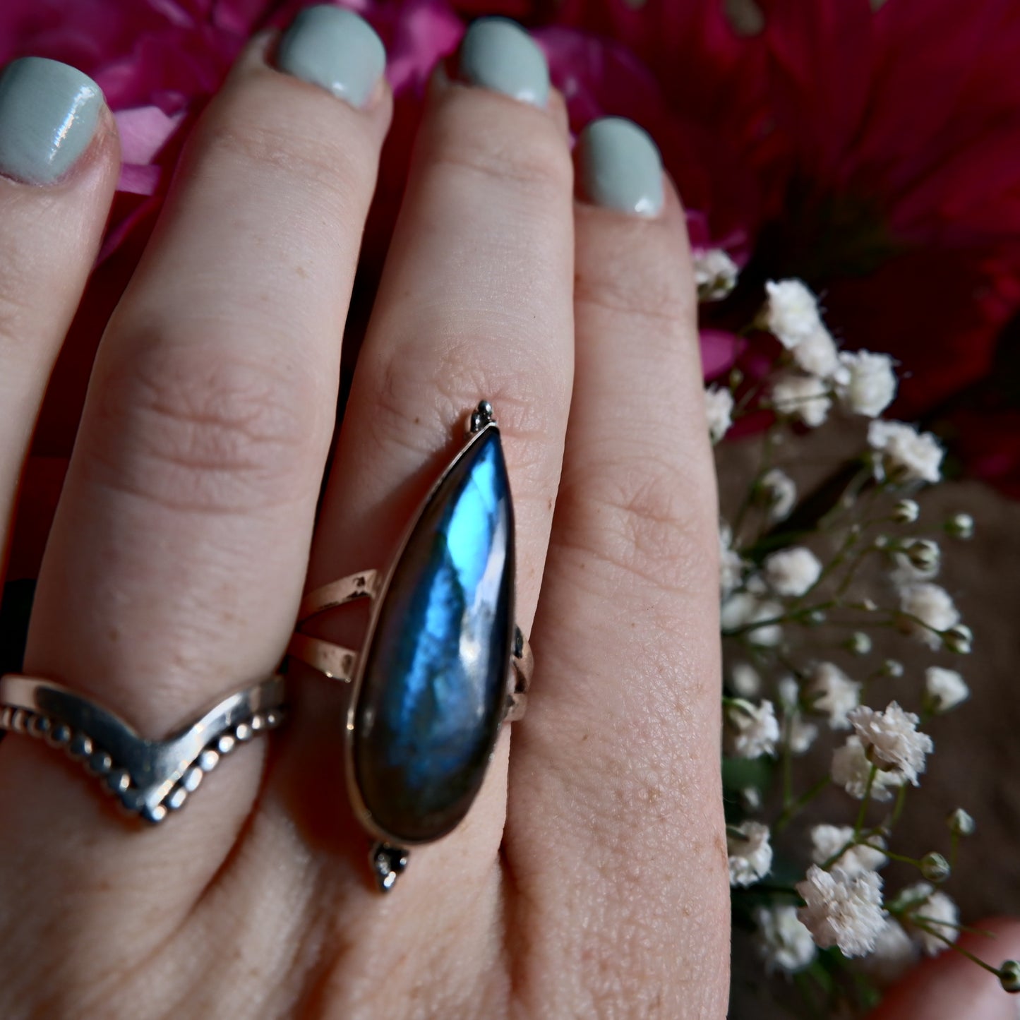 Labradorite Pear Ring