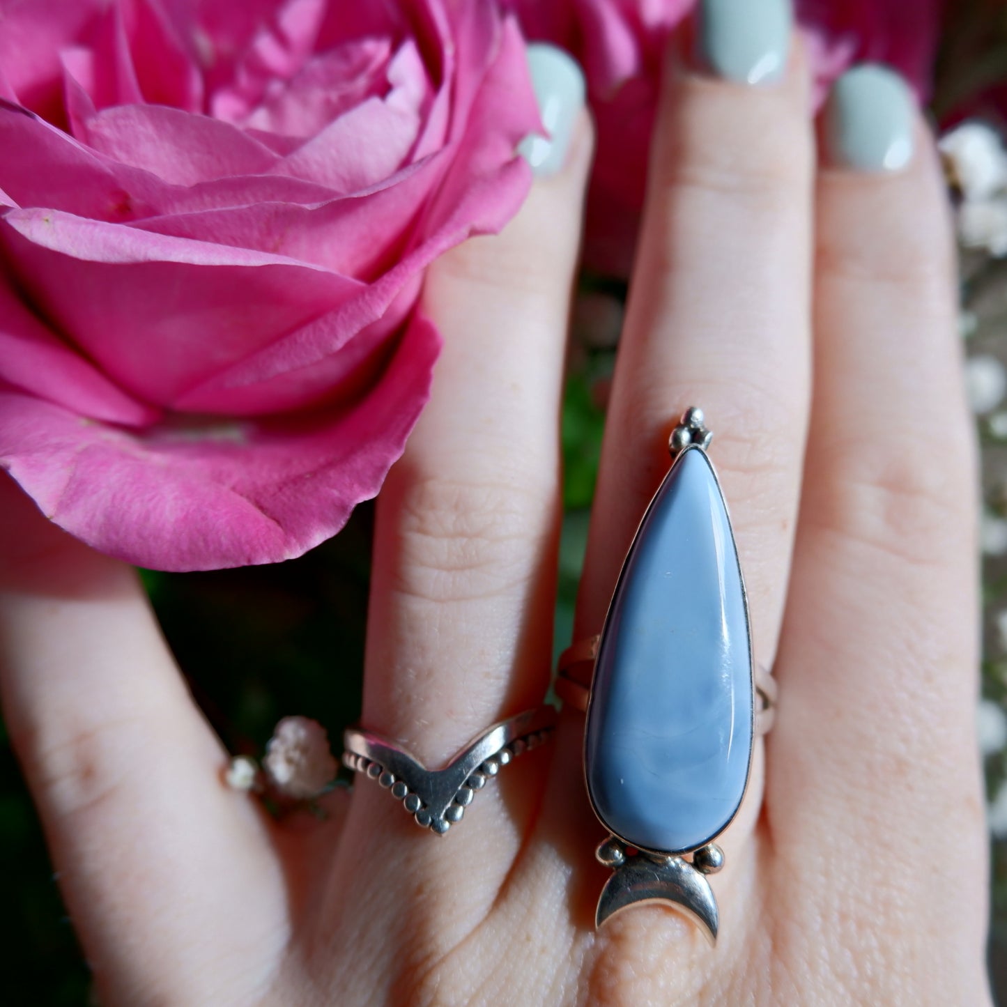 Blue Opal Pear with Moon Ring