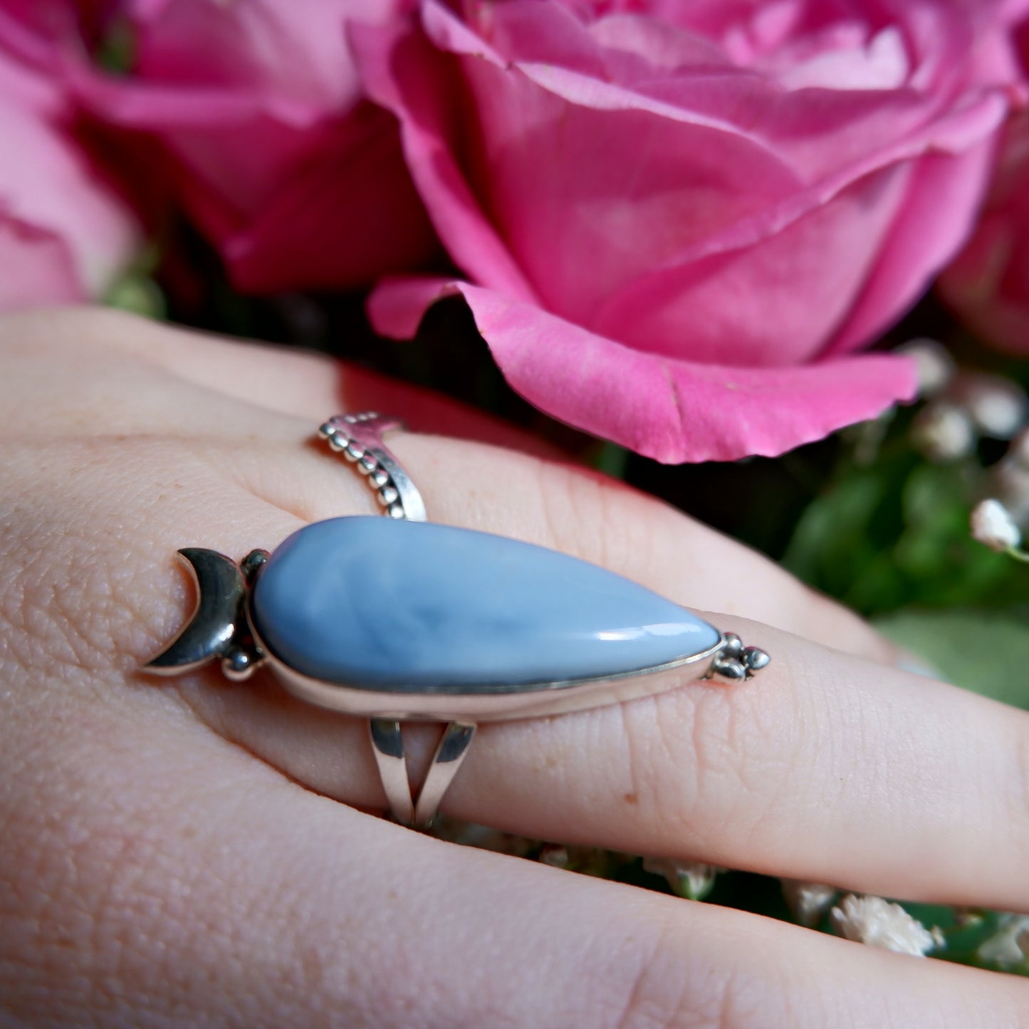 Blue Opal Pear with Moon Ring