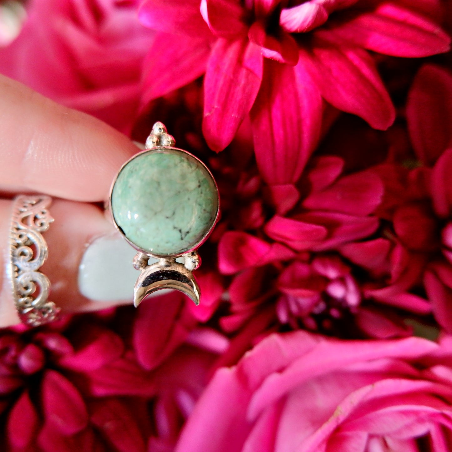 Turquoise Round Moon Ring