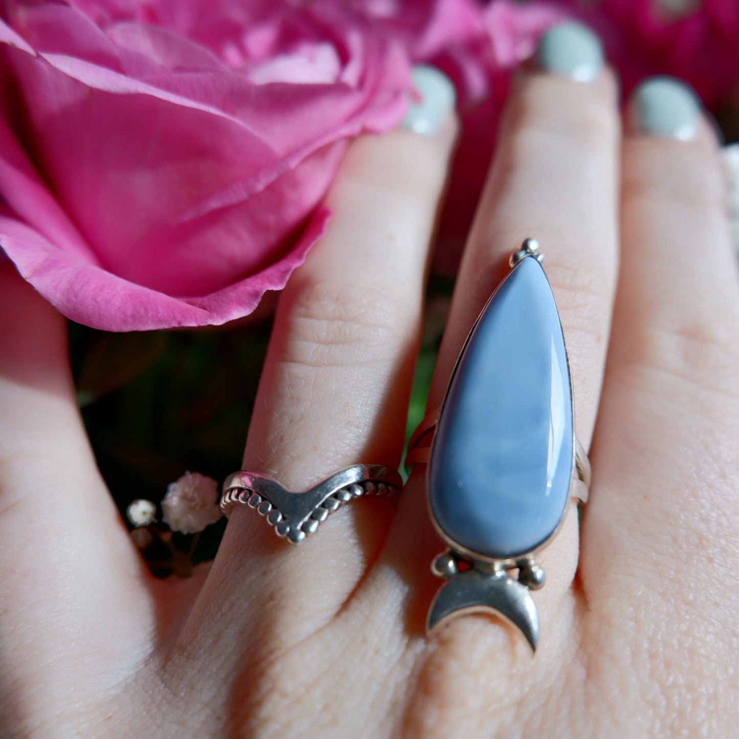 Blue Opal Pear with Moon Ring
