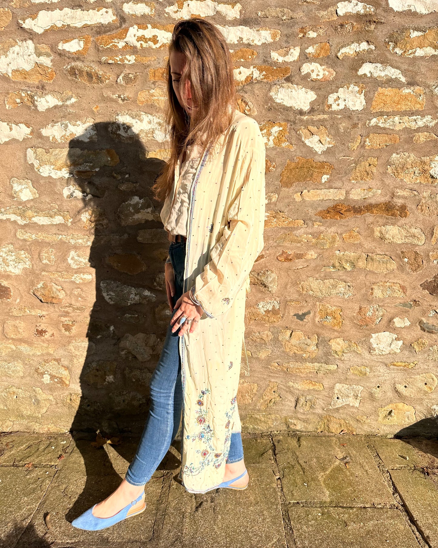 Lyra - Cream with Blue Beads Kimono