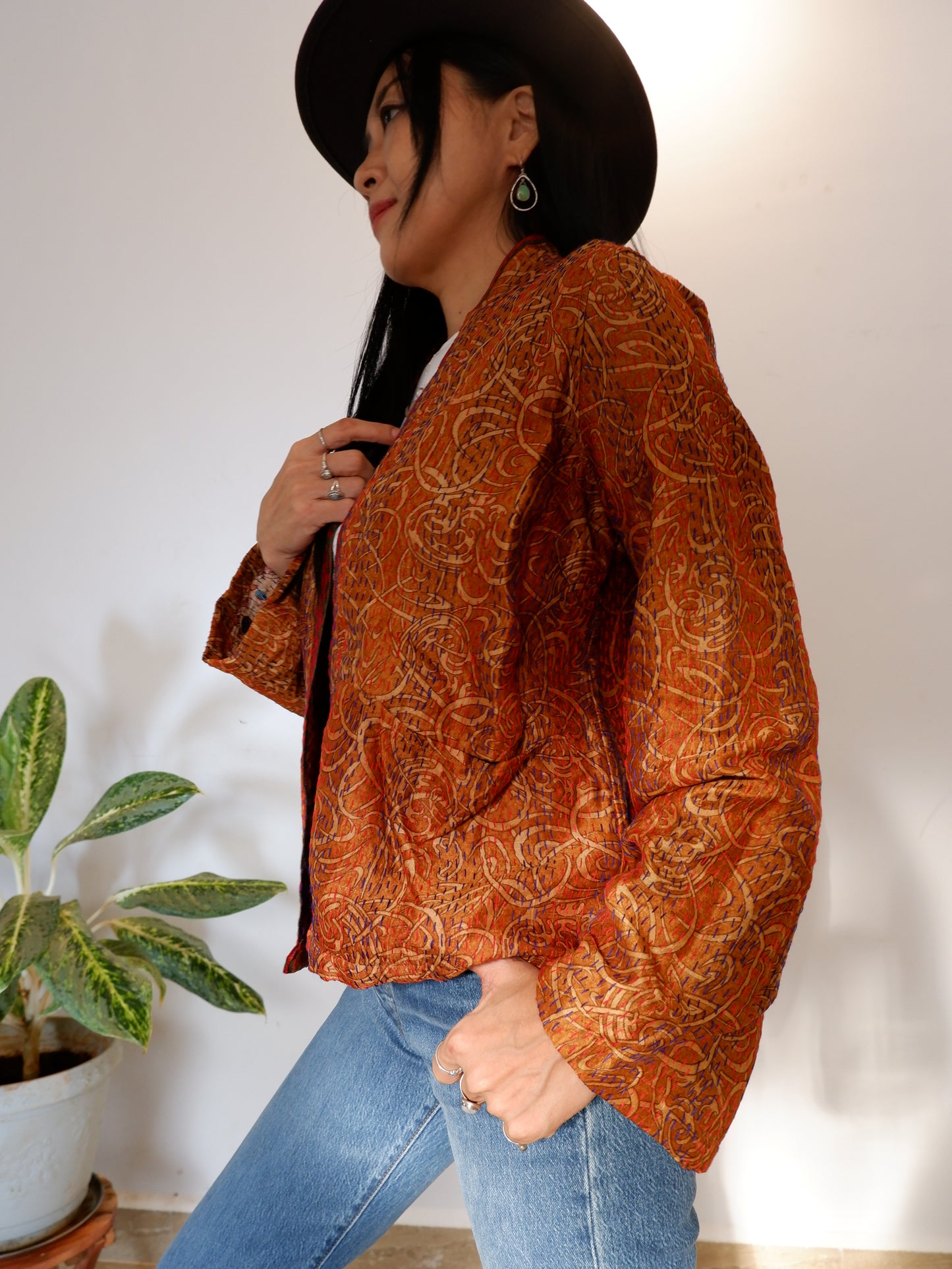 Kantha Jacket in Ruby and Fire