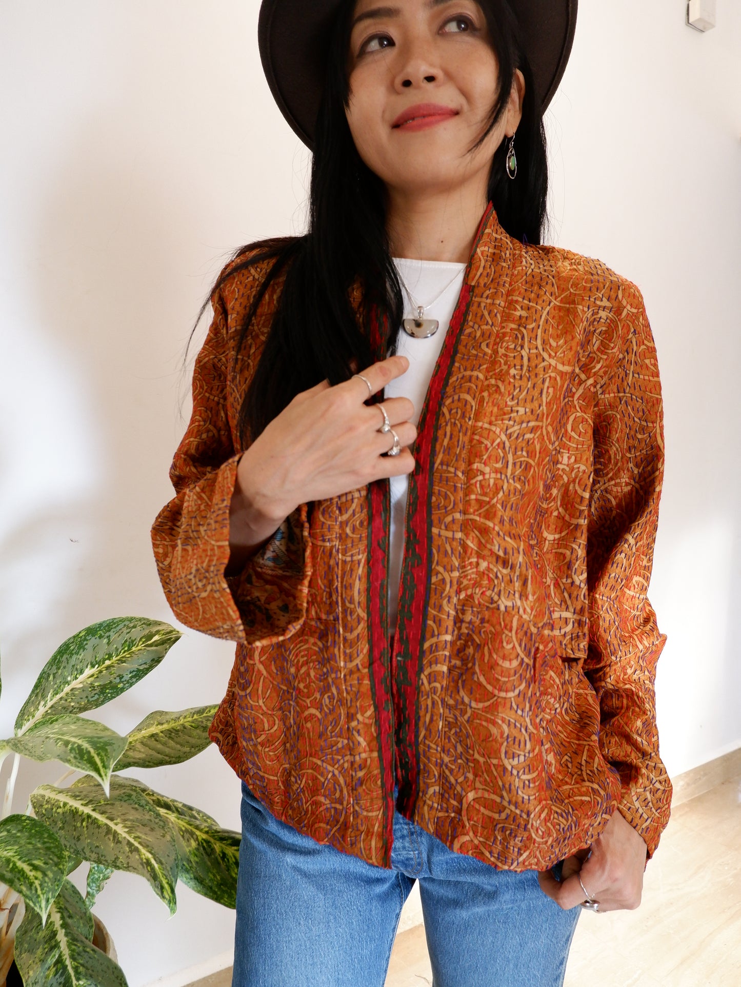Kantha Jacket in Ruby and Fire