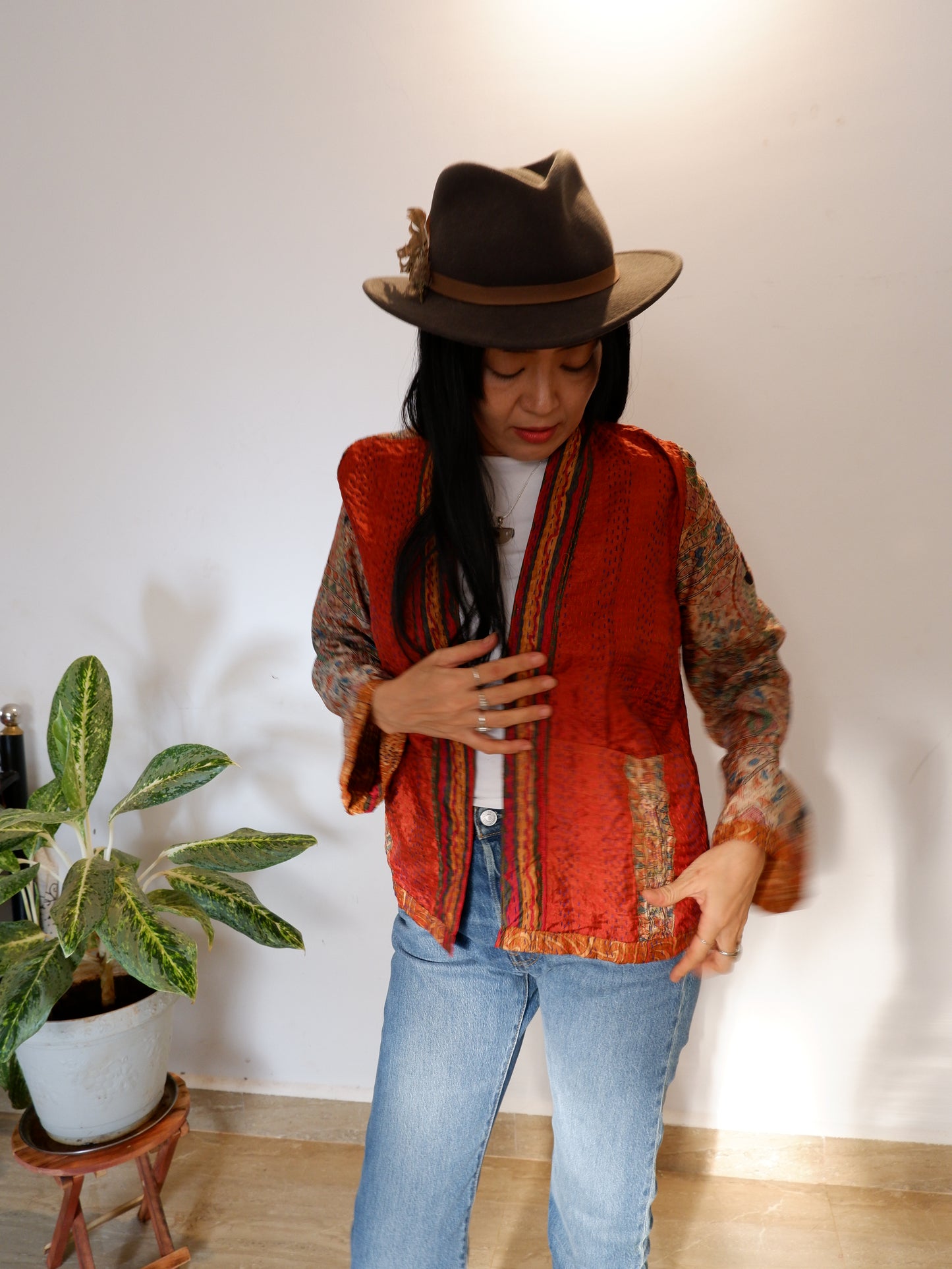 Kantha Jacket in Ruby and Fire