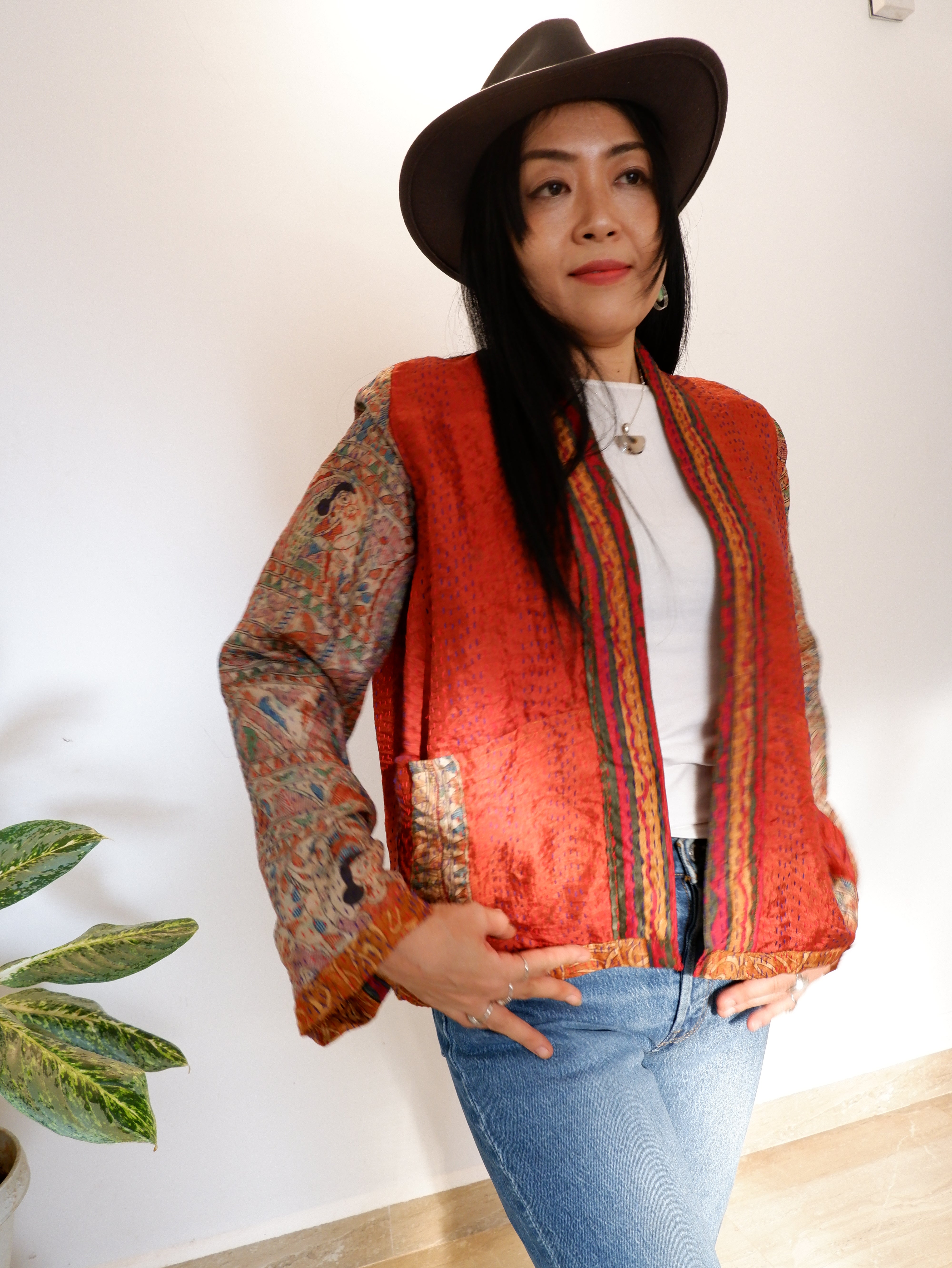 Kantha Jacket in Ruby and Fire - Main Image