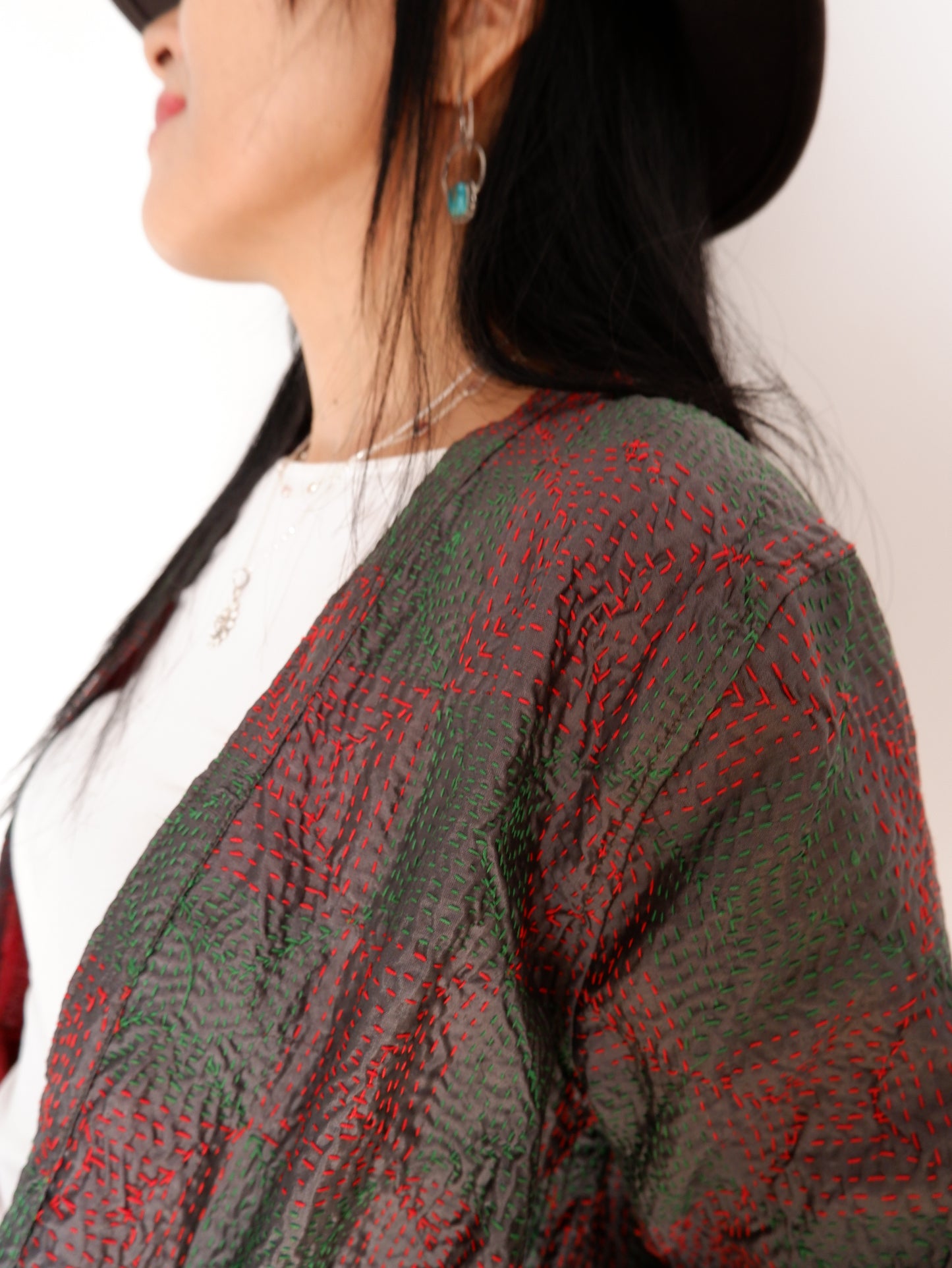 Kantha Jacket in Forest and Peonie