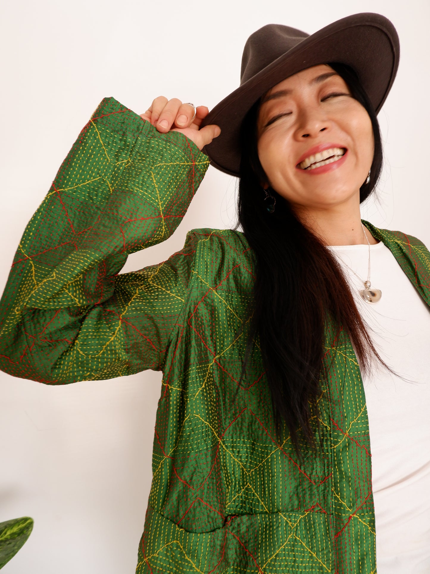 Kantha Jacket in Emerald and Gold
