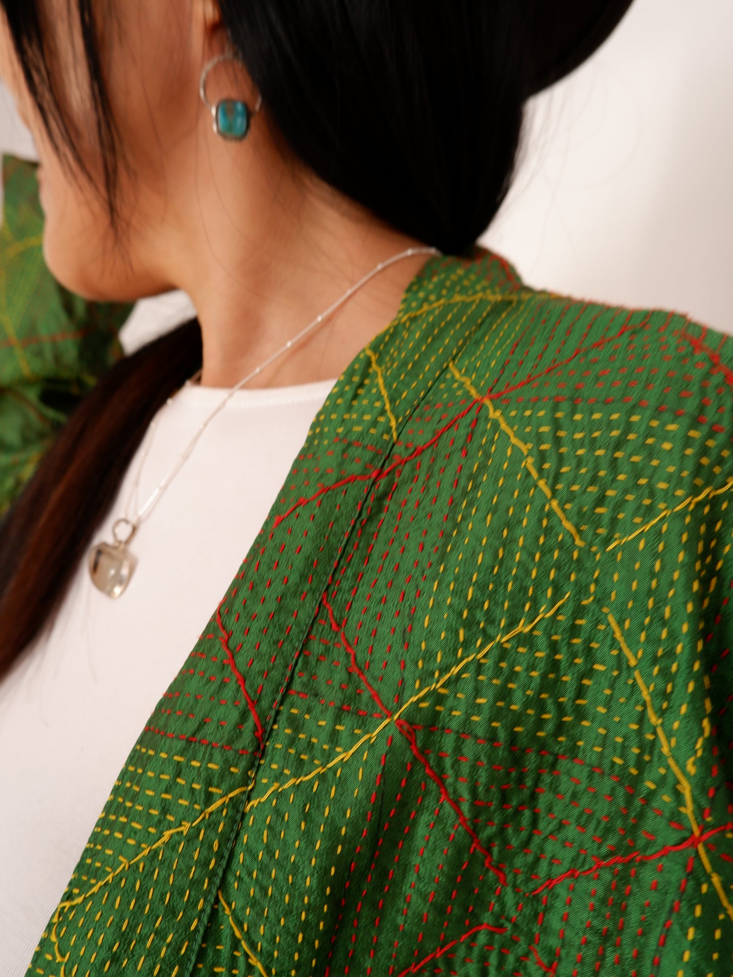 Kantha Jacket in Emerald and Gold