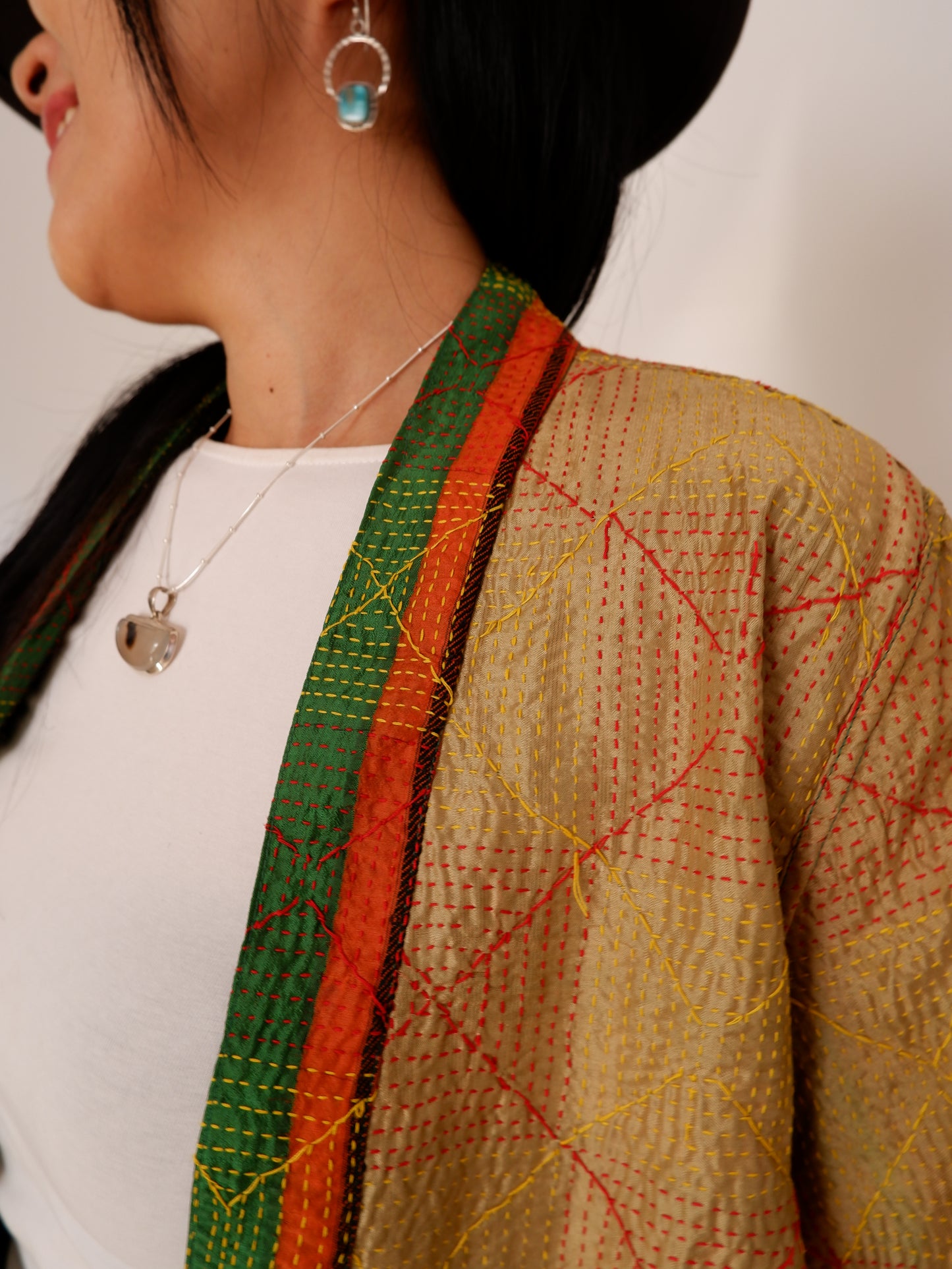 Kantha Jacket in Emerald and Gold