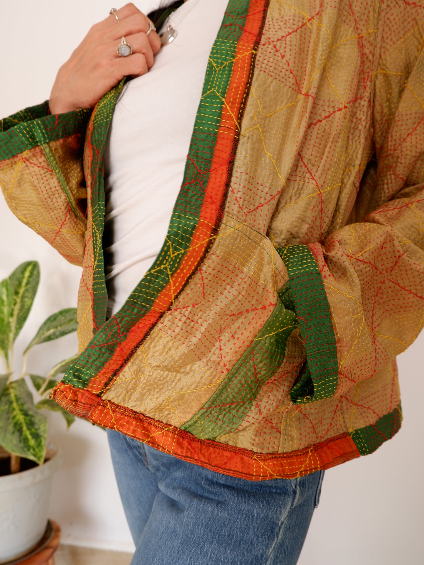 Kantha Jacket in Emerald and Gold