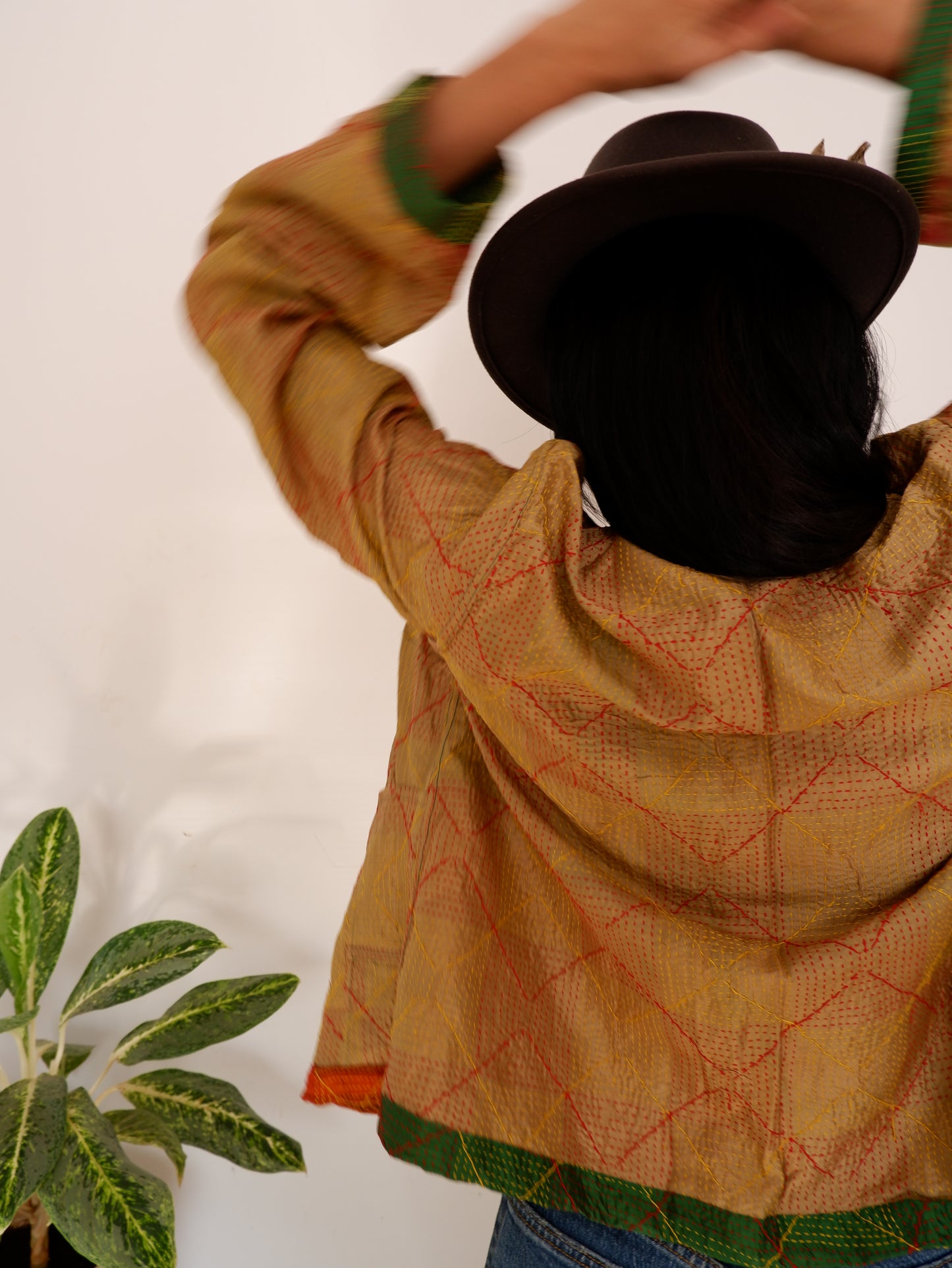 Kantha Jacket in Emerald and Gold
