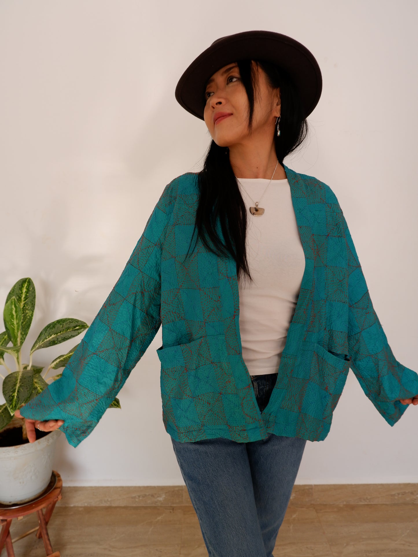 Kantha Jacket in Ocean and Sky