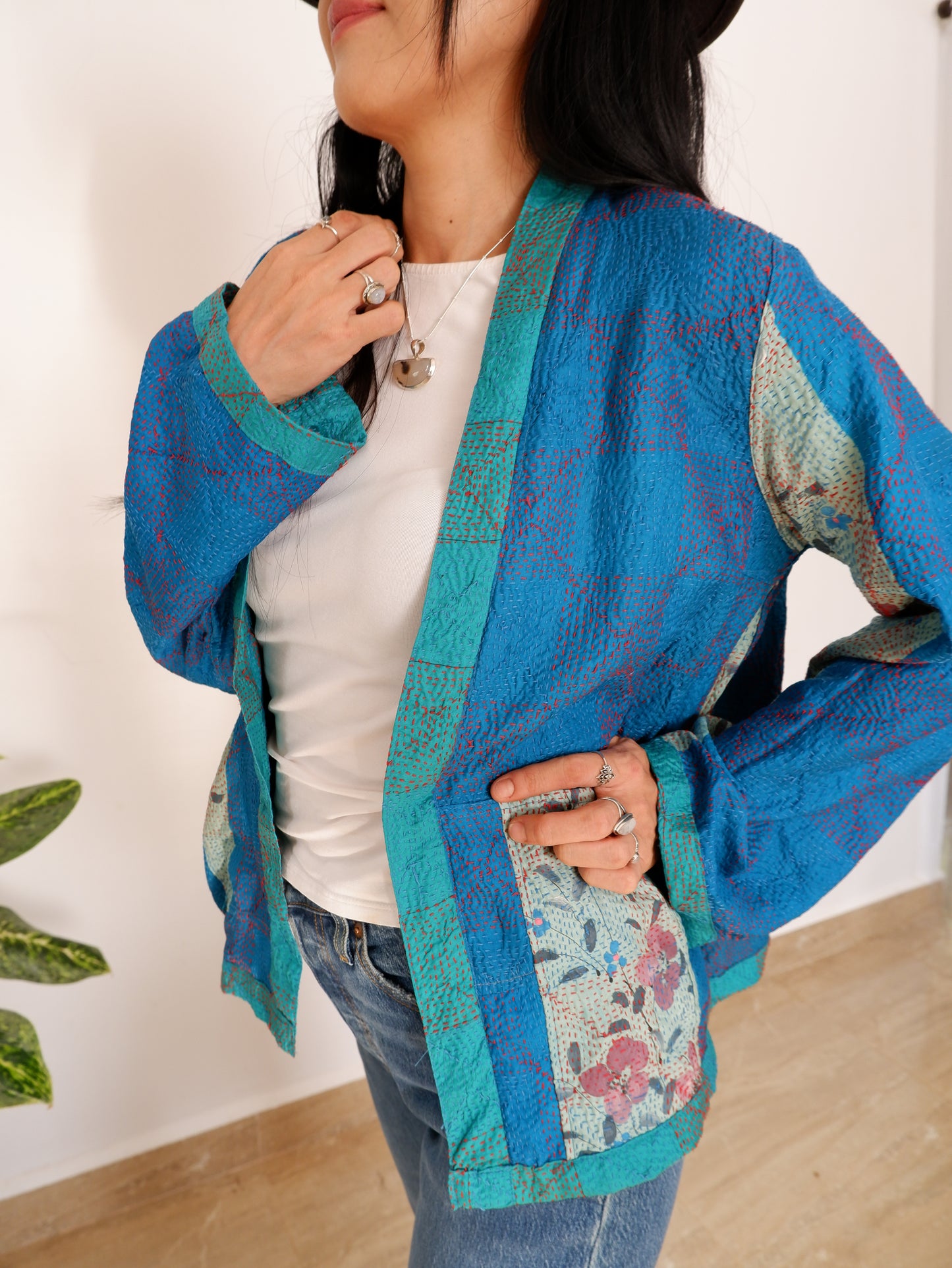 Kantha Jacket in Ocean and Sky