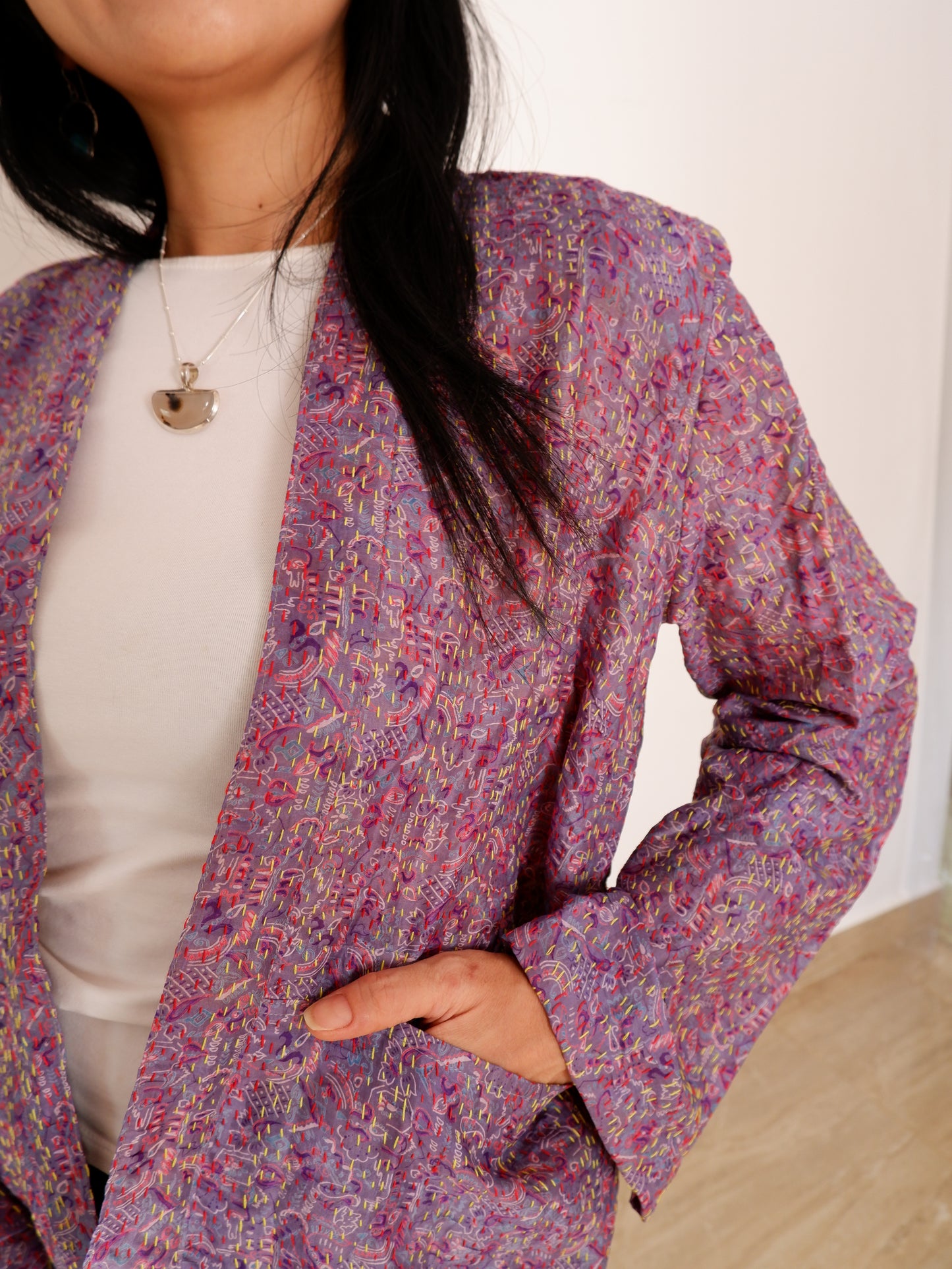 Kantha Jacket in Lavender and Sand