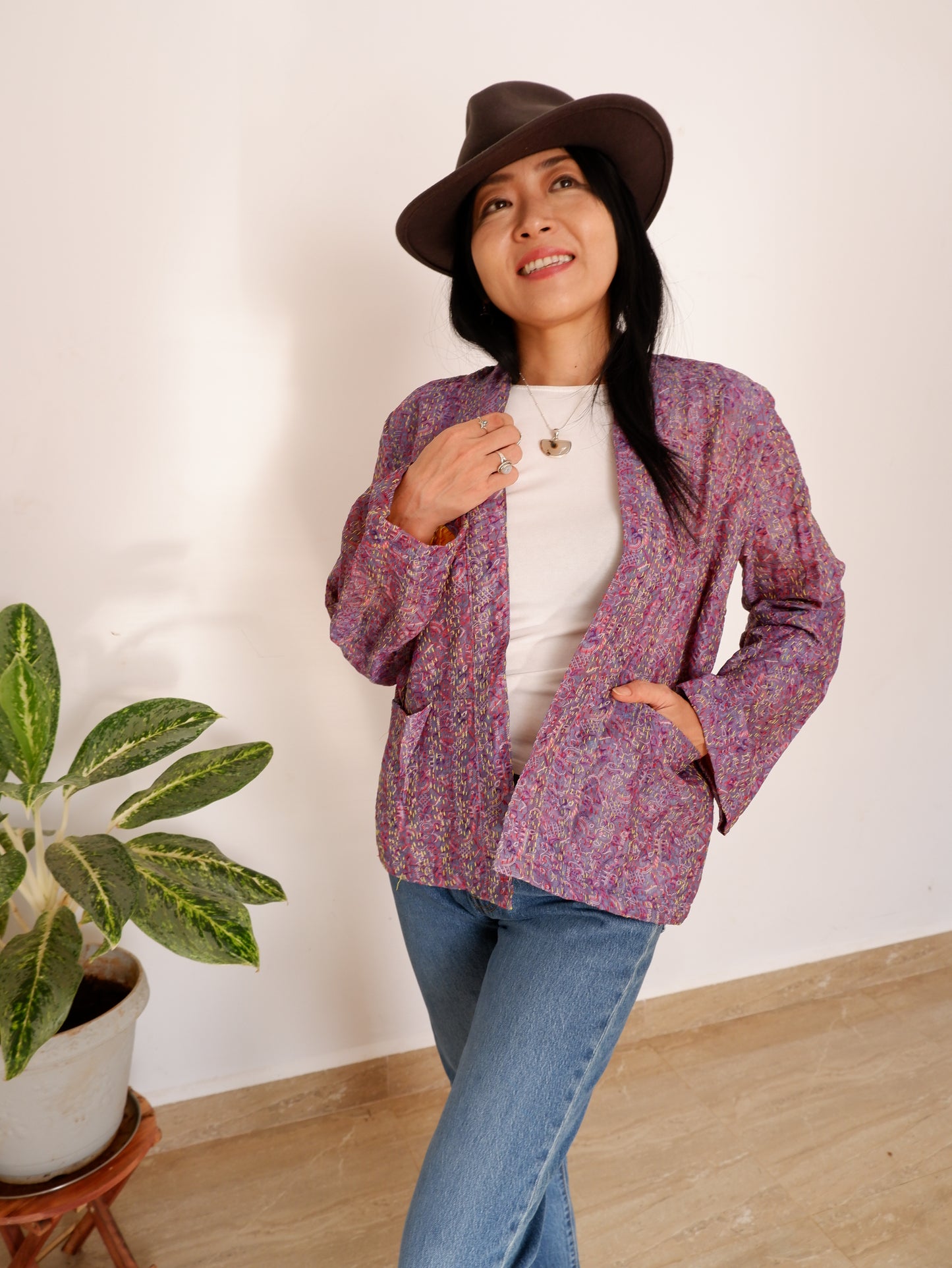 Kantha Jacket in Lavender and Sand